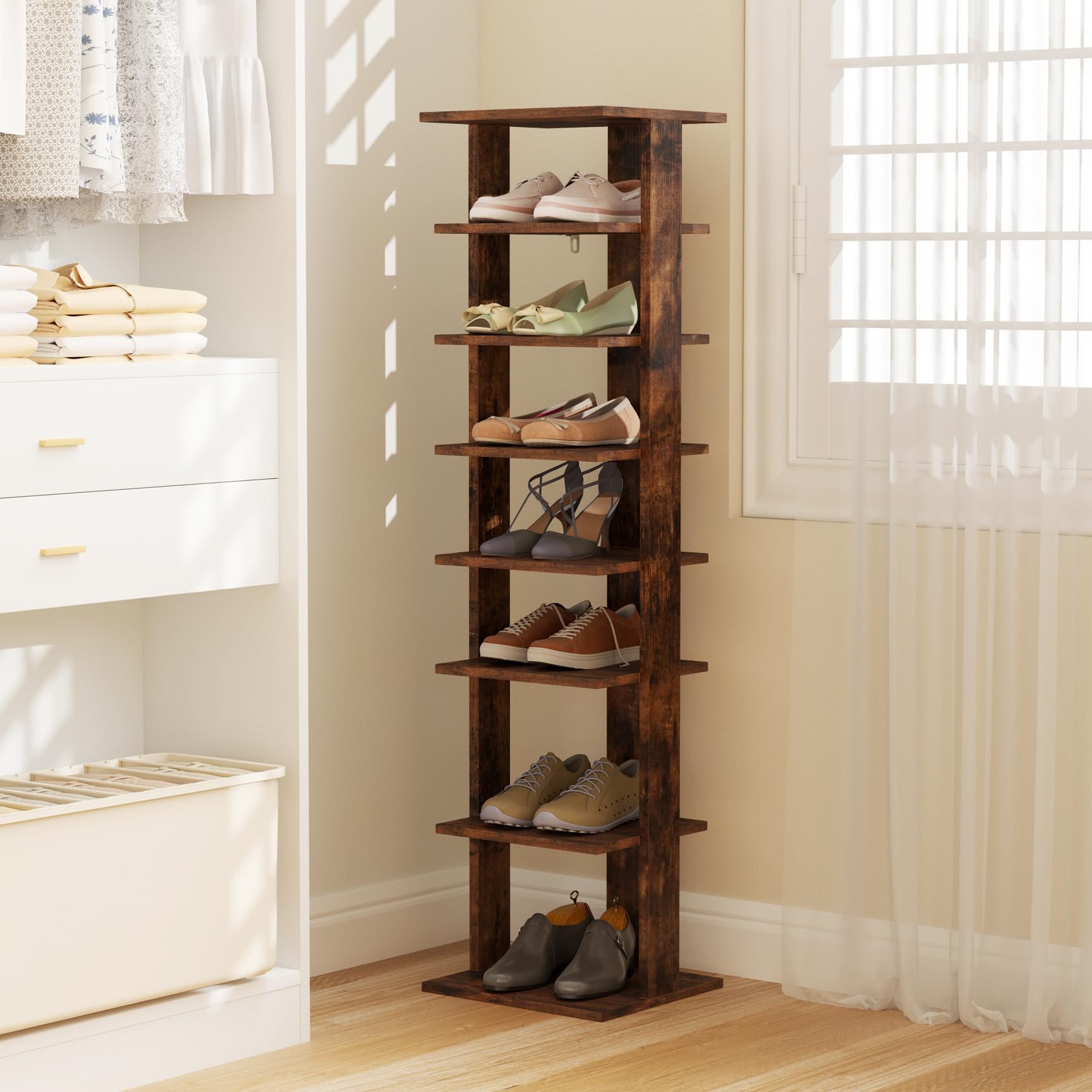 Tangkula 8-Tier Vertical Shoe Rack - Space Saving Corner Shoe Organizer Holds 7 Pairs - Narrow Shoe Storage for Entryway, Front Door or Closet - Perfect for Small Spaces, Apartments & Home Organization