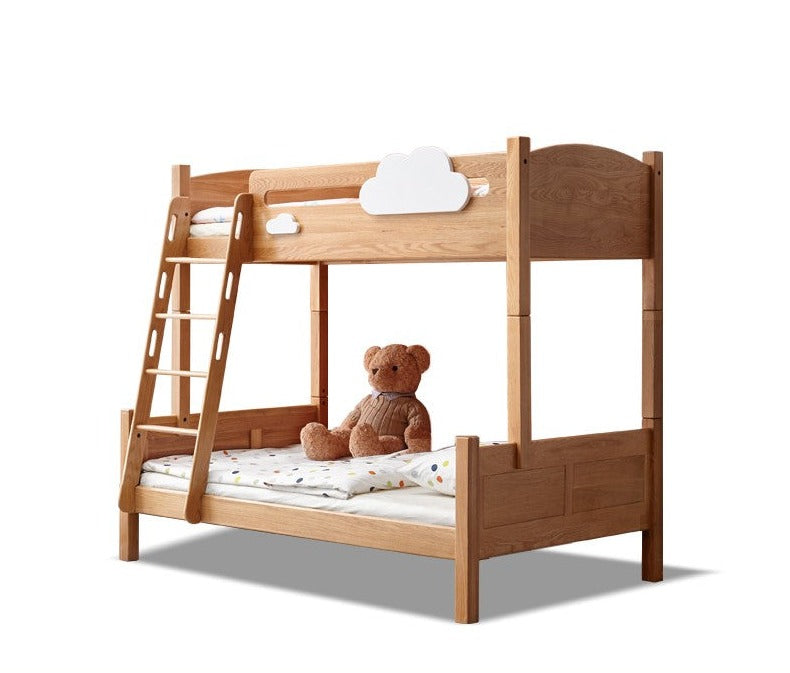 Solid Oak Wood Multi-Functional Bunk Bed with Ladder & Guardrails - Space-Saving Kids Bedroom Furniture for Siblings or Sleepovers