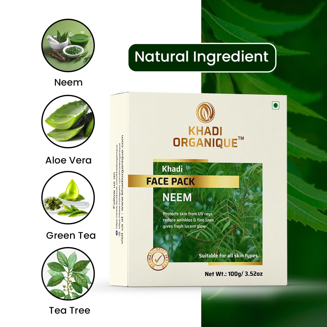 Khadi Organique Neem Face Pack for Acne-Free & Clear Skin (Pack of 2) - Natural Ayurvedic Treatment for Pimples, Oily Skin & Blackheads | Perfect for Daily Skincare Routine & Spa Treatments