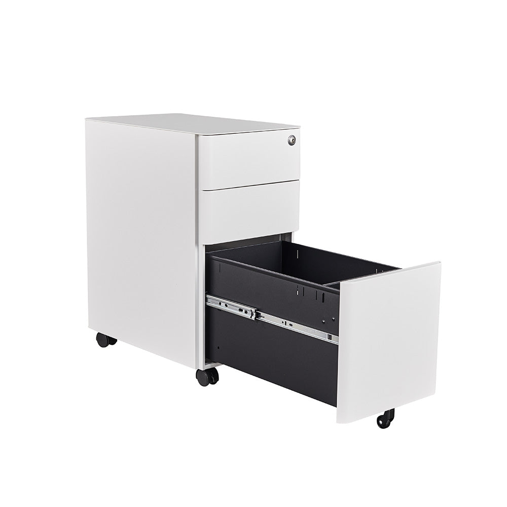MARLO 3-Drawer Slim Mobile Pedestal Cabinet - White | Compact Rolling File Storage for Office & Home Workspace Organization