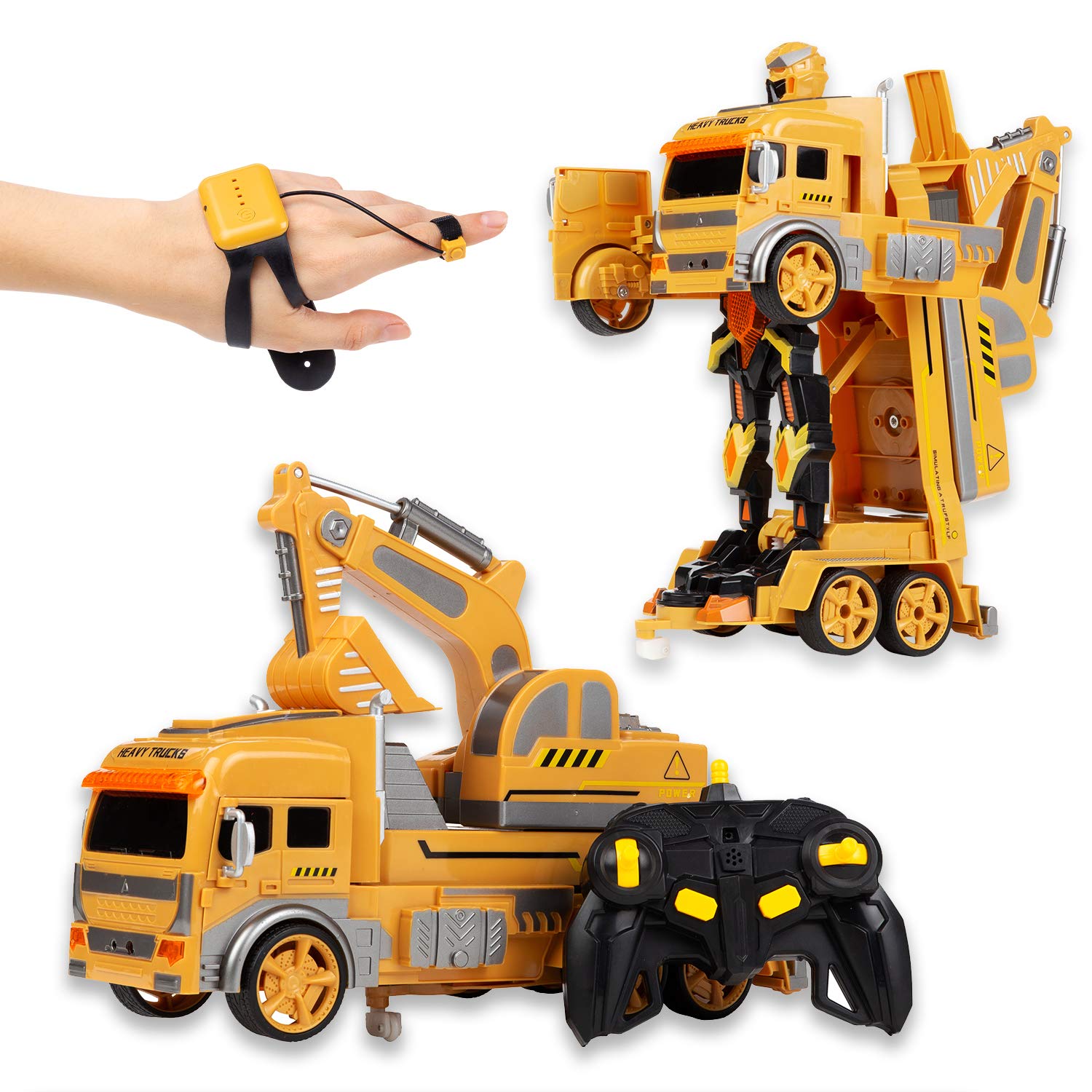 CANOPUS RC Transformer Excavator Robot Toy - Remote Control Construction Vehicle with One-Button Transformation, Gesture & Wristband Control - STEM Educational Gift for Kids | Birthday, Christmas Presents | Outdoor Play & Construction Role-Playing