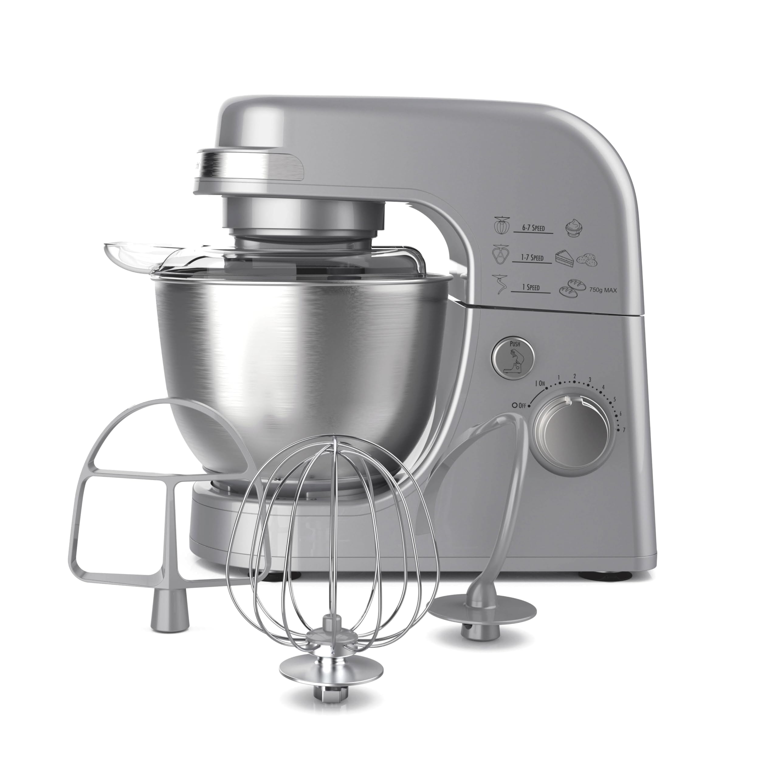 Hamilton Beach 4-Quart Electric Stand Mixer with Dough Hook, Flat Beater & Whisk - 7 Speed Settings & Splash Guard - Perfect for Baking Cakes, Cookies & Bread Dough (Silver)