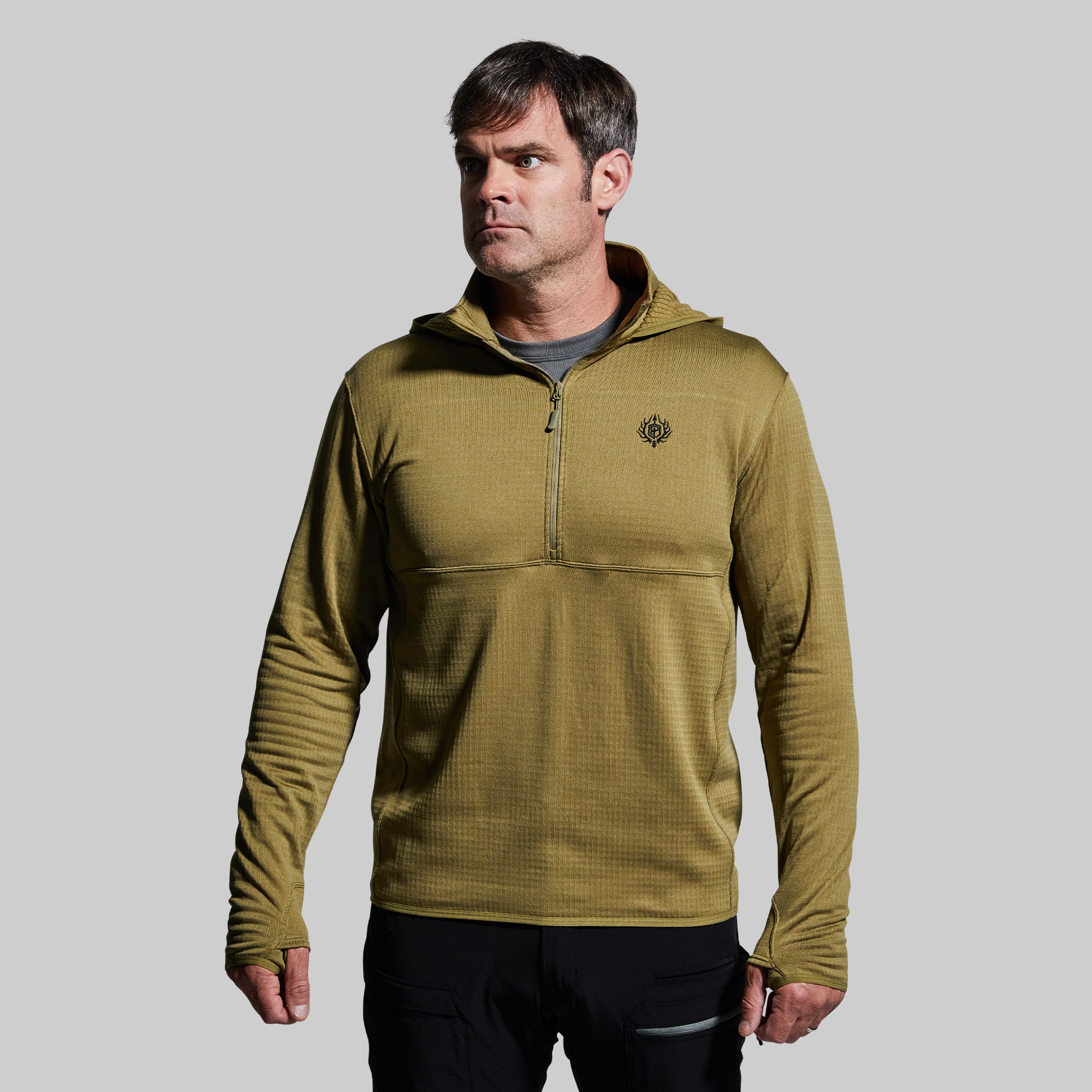 Men's Quiver Half Zip Hoodie - Lightweight Fleece Pullover with Kangaroo Pocket (Deep Moss Green) - Perfect for Hiking, Camping & Outdoor Activities