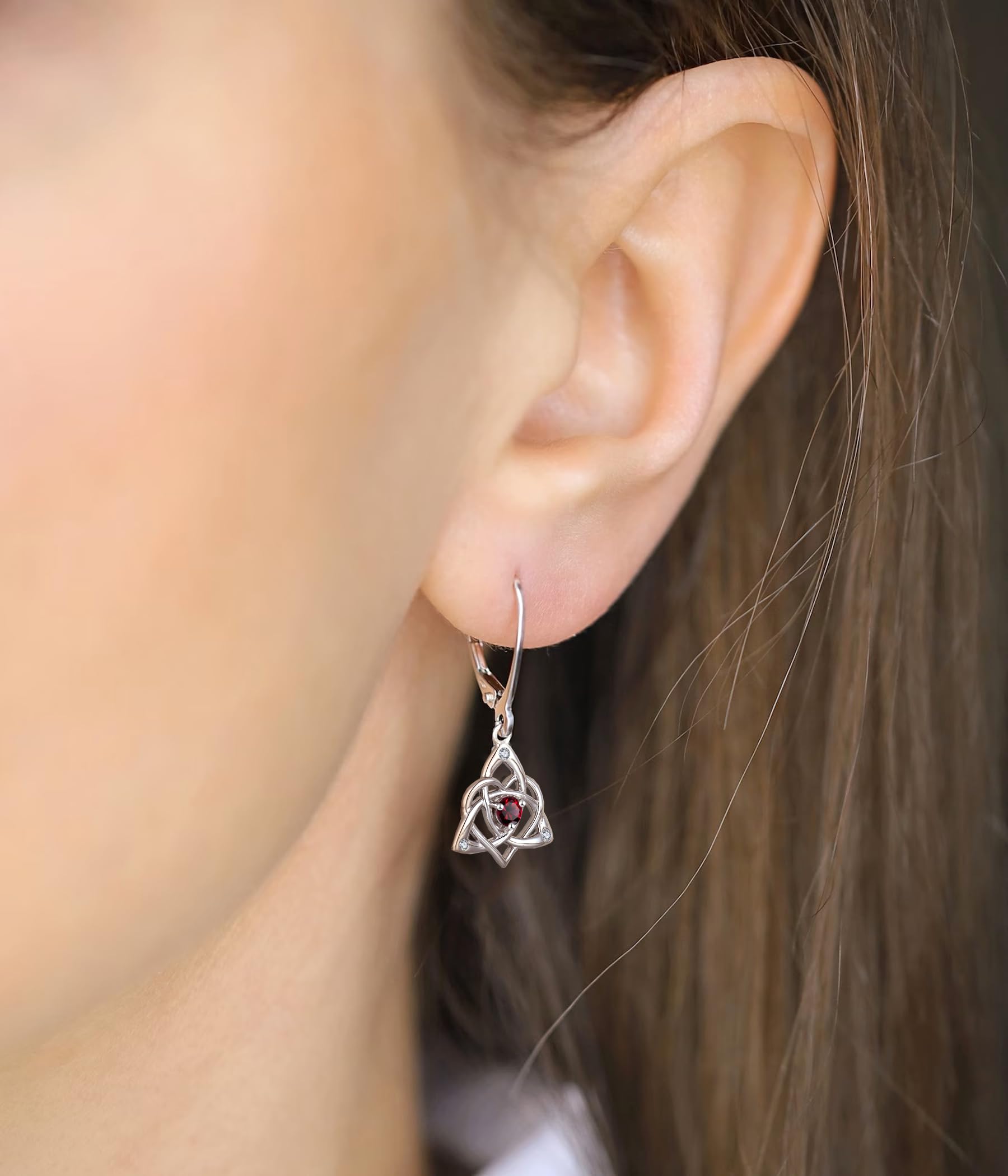 Celtic Knot Dangle Earrings for Women - Sterling Silver Trinity Love Knot Leverback Earrings with Gemstones | Elegant Jewelry for Parties, Weddings & Everyday Wear