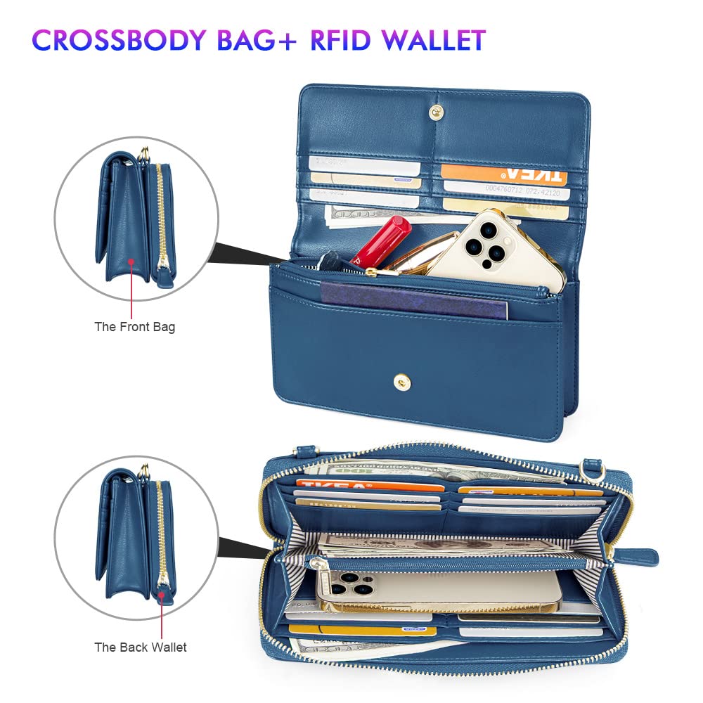 Nuoku Women's Crossbody Bag with Detachable RFID Blocking Wallet & Credit Card Holder - 2 Sizes Included | Perfect for Travel, Shopping & Everyday Use