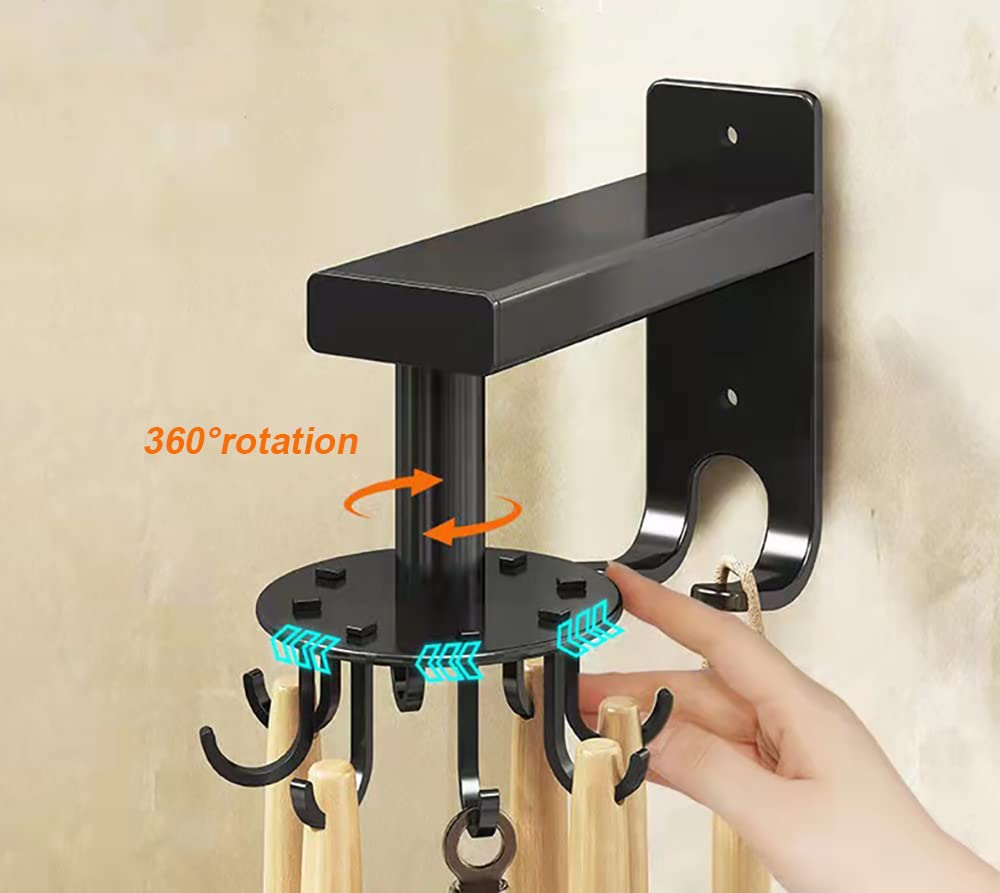Rotatable Kitchen Utensil Holder with 8 Hooks - Space Saving Organizer for Spoons, Spatulas & Tools - Perfect for Kitchen Countertop or Bathroom Storage