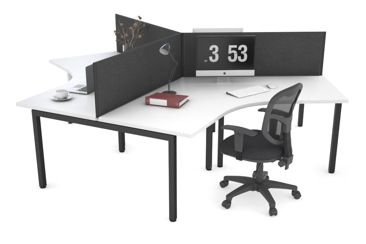 Quadro Square Legs 3-Person 120° Office Workstation - Modular Desk System for Collaborative Workspaces & Team Projects