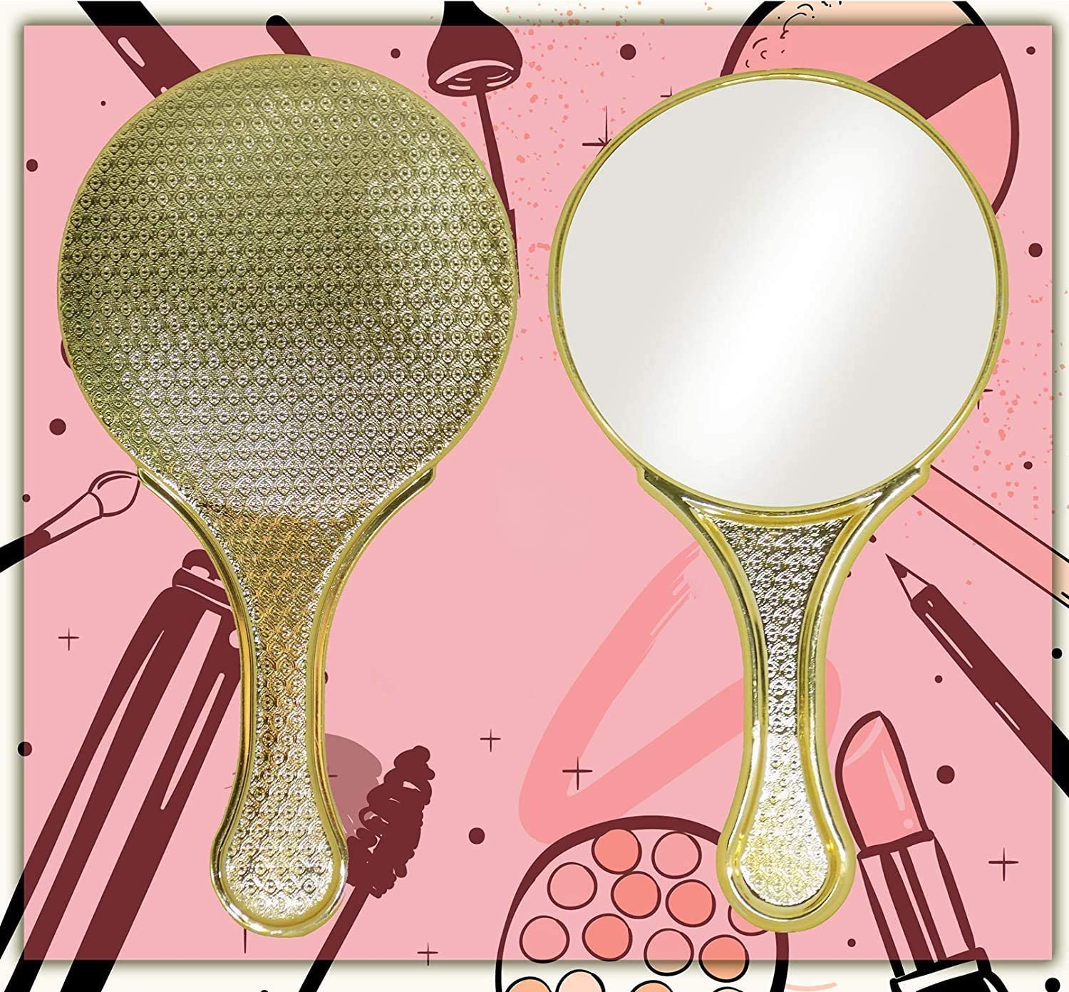 AASA Small Travel Makeup Mirror for Women & Girls - Portable Handheld Compact Cosmetic Mirror with LED Light (Golden) - Perfect for Travel, Home, Office & Outdoor Makeup Touch Ups