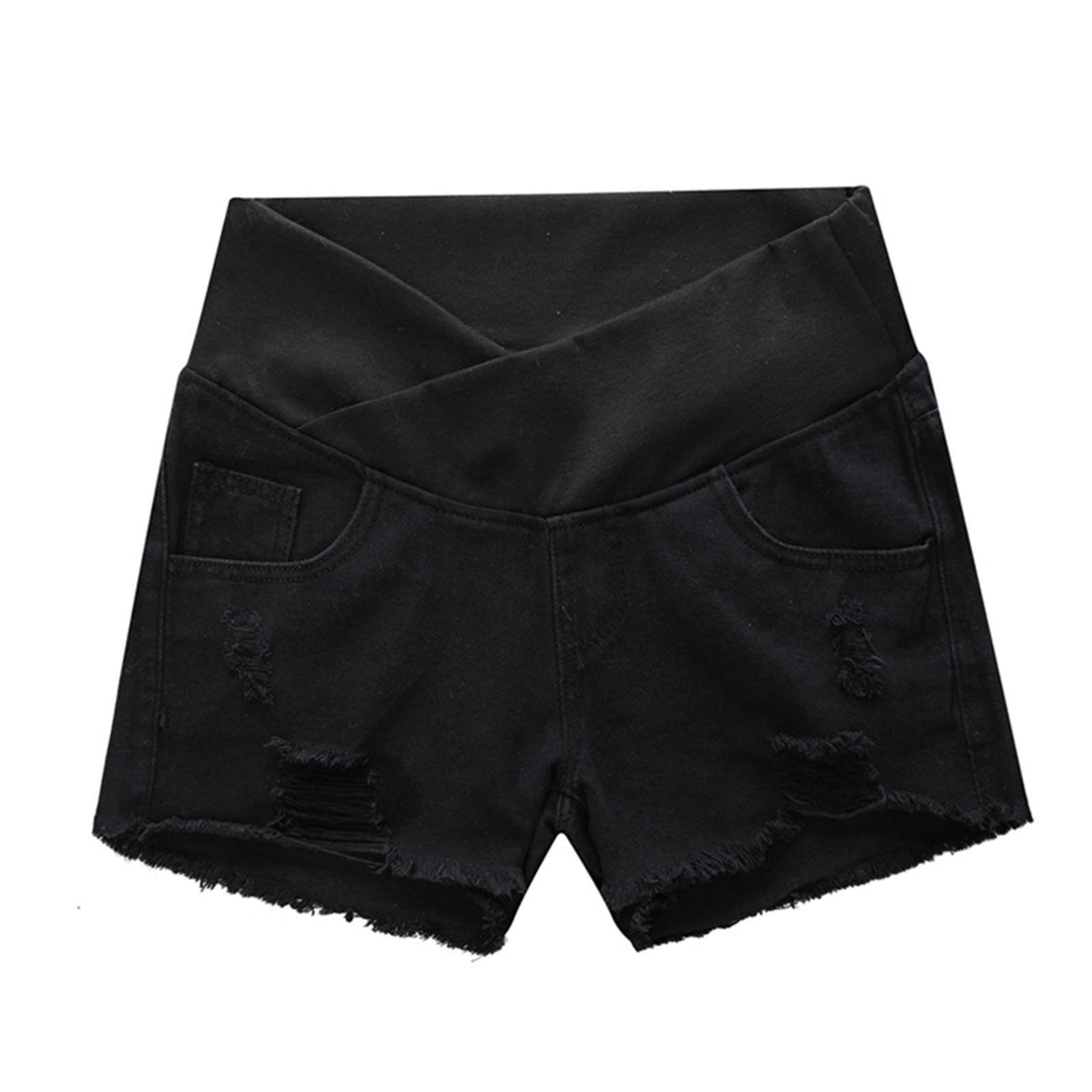 Venjoe Women's Maternity Denim Shorts - Over The Belly Adjustable Wide Waistband, Ripped Pregnancy Jean Shorts for Summer | Comfortable Maternity Wear for Casual Outings & Beach Days