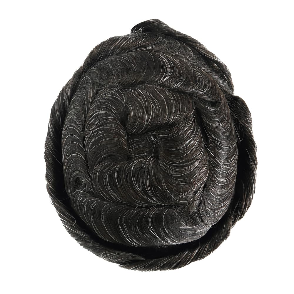 Best Men's Toupee Human Hair Pieces & Hair Systems - #1B20 Knotted Poly Skin for Natural Look | Perfect for Daily Wear, Parties & Special Events