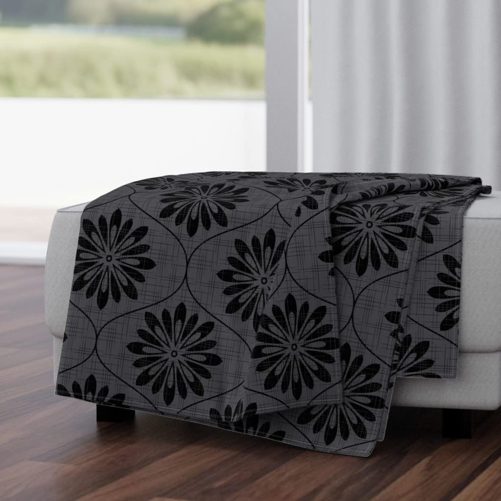 Soft Plush Minky Throw Blanket 50x70 Inches - Black Floral Retro 60s Mod Print | Cozy Couch & Bed Blanket for Living Room, Nursery, or Gift