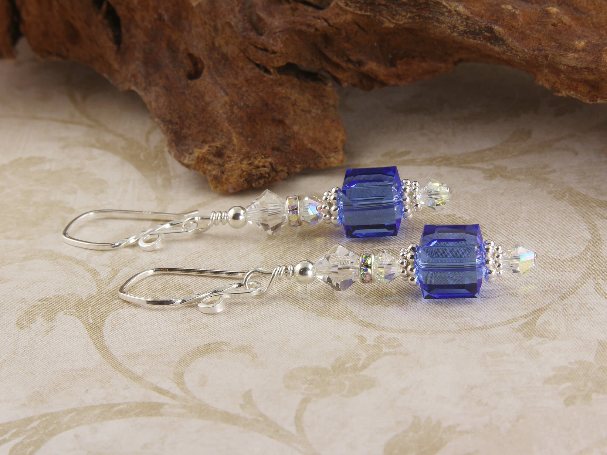 Glistening Sapphire Crystal Cube Earrings – Elegant Blue Gemstone Jewelry for Women | Perfect for Parties, Weddings & Special Occasions