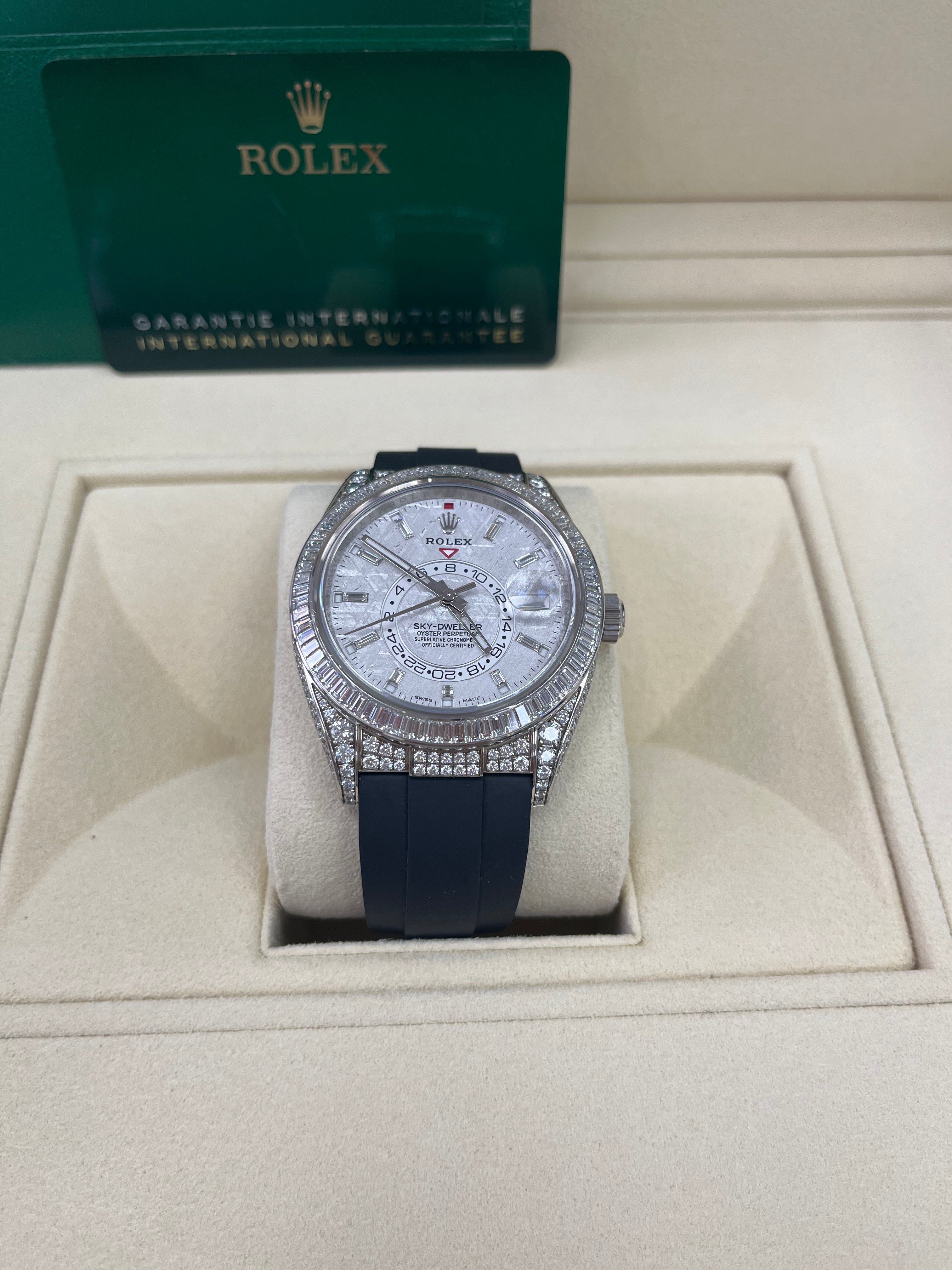 Authentic Rolex Sky-Dweller 326259 Watch with Meteorite Dial & Baguette Diamonds - Luxury Men's Timepiece for Business, Travel & Special Occasions