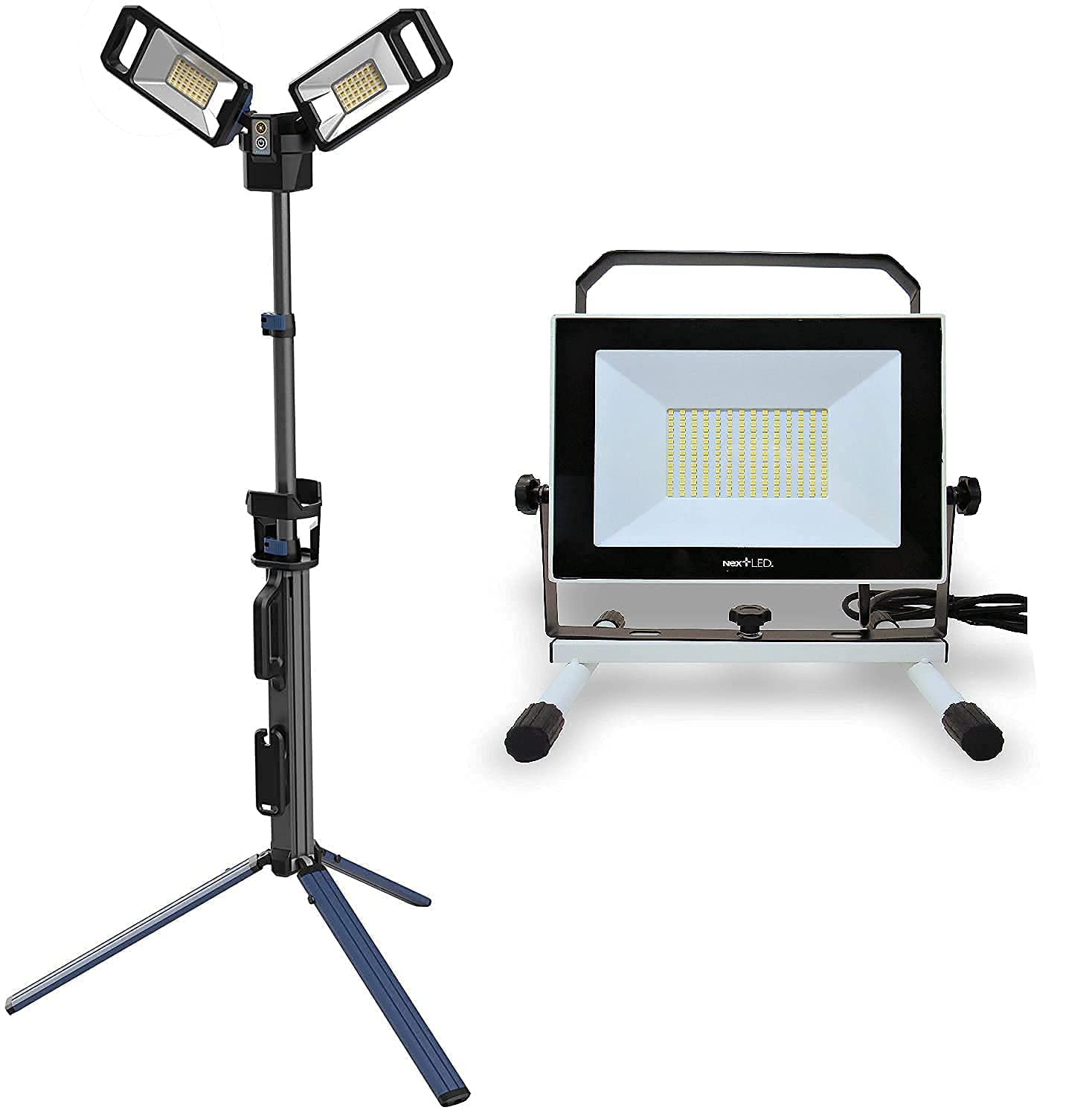5000 Lumen Rechargeable LED Tripod Work Light & 10000 Lumen Portable LED Work Light Combo - Dual Illumination, Adjustable Stand - Perfect for Construction Sites, Garage Repairs, and Outdoor Projects