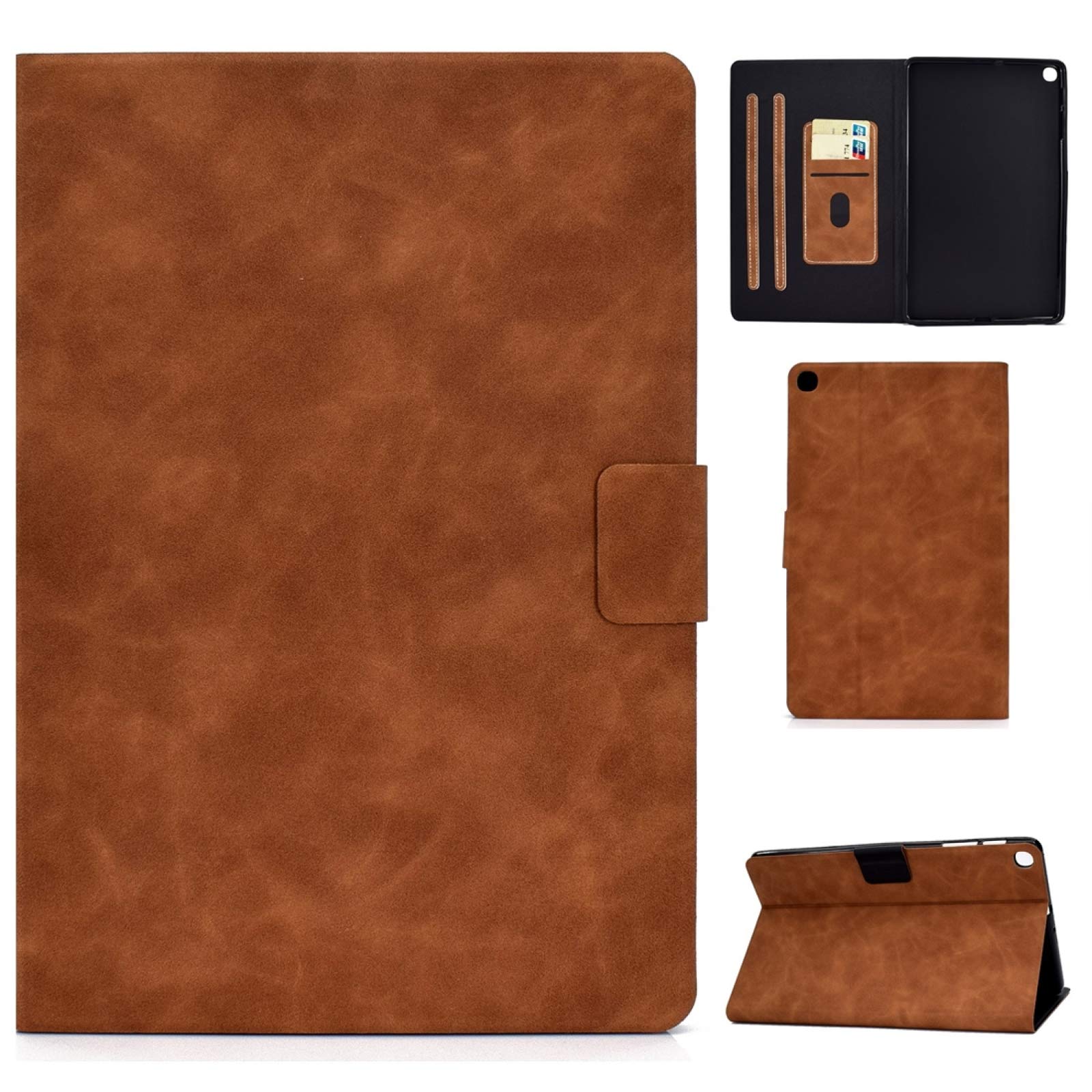 Premium Cowhide Leather Case for Samsung Galaxy Tab A 10.1 (2019) T510/T515 - Horizontal Flip Stand Cover with Card Slots & Holder | Eco-Friendly Brown Tablet Case | Perfect for Work, Travel & Daily Protection