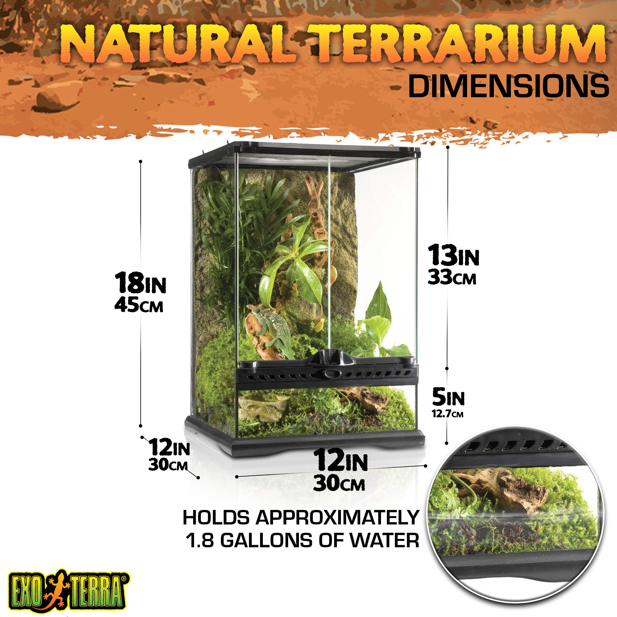Exo Terra Glass Terrarium 12x12x18 Inches - Premium Reptile Habitat for Geckos, Frogs & Small Animals - Ideal for Home, Office & Classroom Terrariums