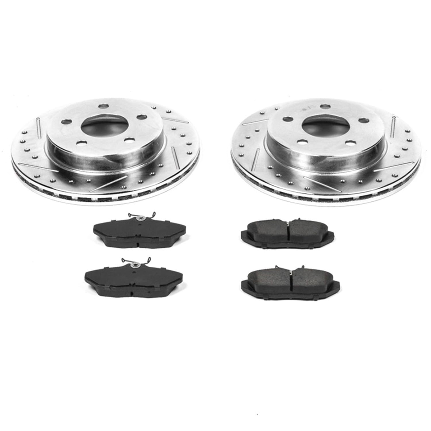 Power Stop K1297 Rear Z23 Carbon Fiber Brake Pads & Drilled Slotted Rotors Kit - High Performance Braking for Trucks, SUVs, and Performance Cars