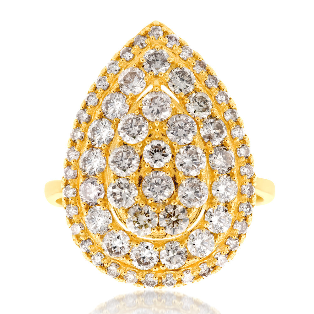 18ct Yellow Gold 2 Carat Diamond Pear Shape Cluster Ring for Women - Elegant Engagement, Wedding & Anniversary Jewelry Gift