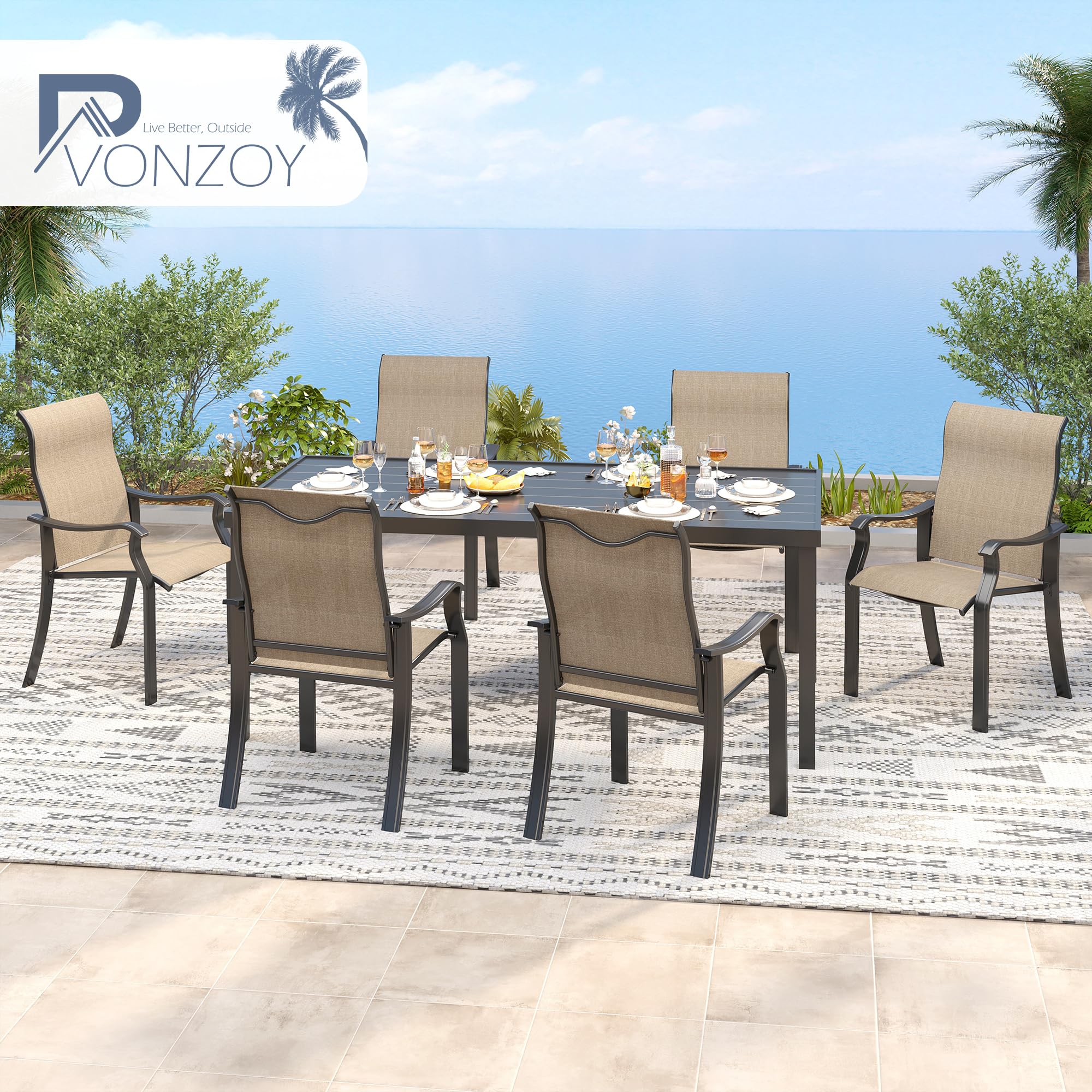 Outdoor Dining Chairs Set of 2 - High Back Patio Chairs with Armrests, All-Weather Textilene Material for Lawn, Porch & Backyard (Brown) - Perfect for Garden Parties, Poolside Relaxation & Outdoor Entertaining