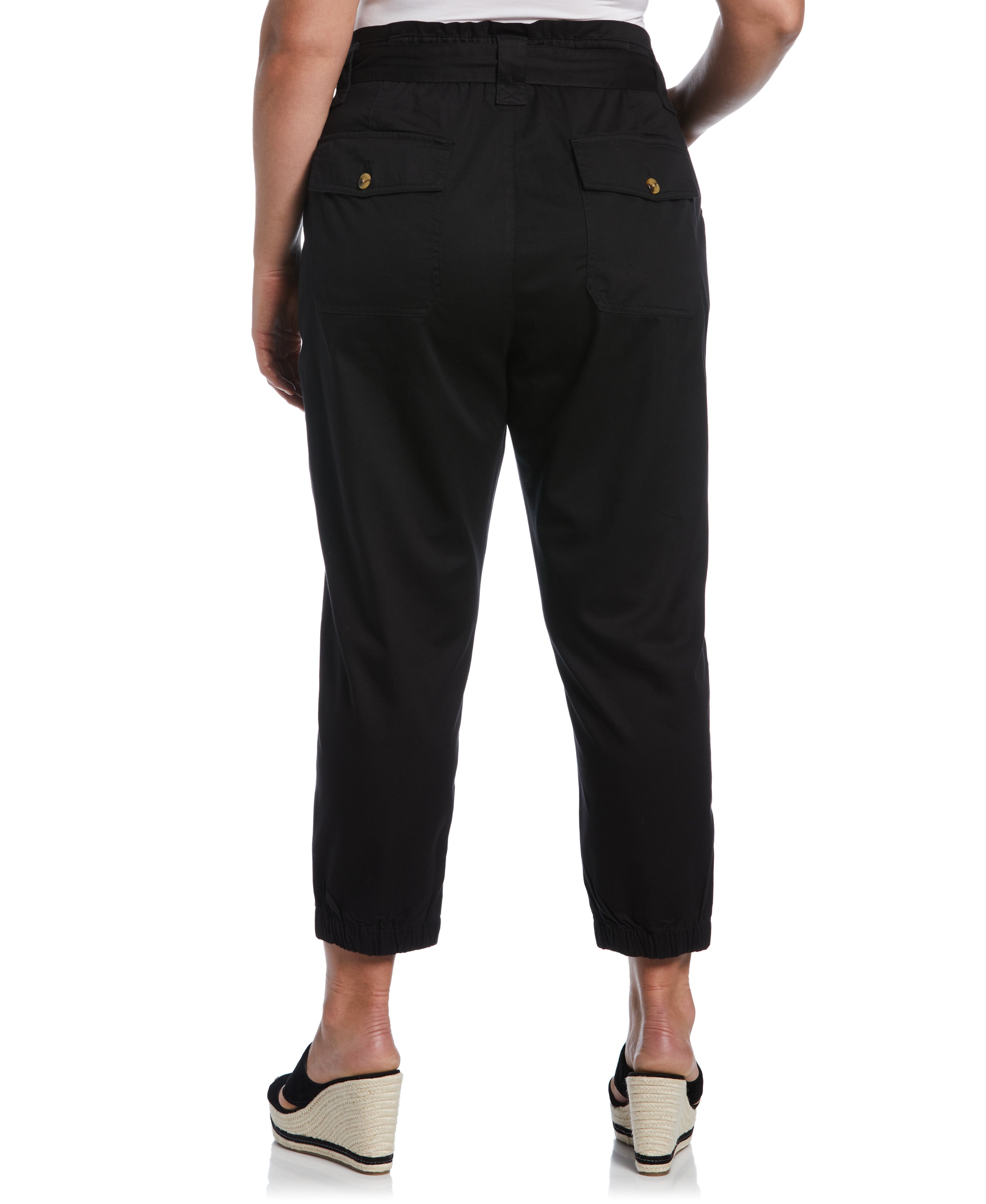 Stylish Plus Size Twill Crop Pants with Adjustable Tie Belt - Comfortable & Trendy Women's Casual Pants for Work, Travel & Everyday Wear