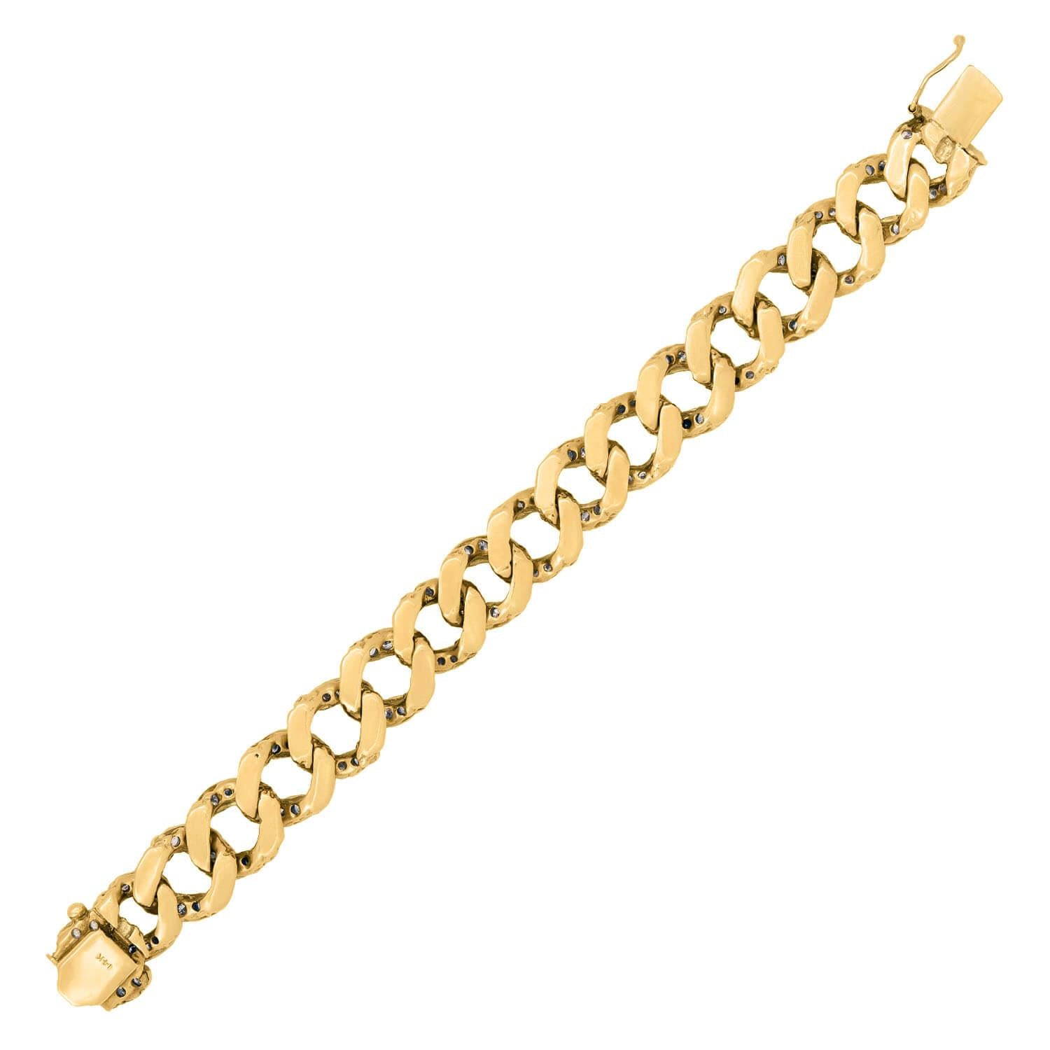 Vintage 14k Gold & Platinum Diamond Cuban Link Bracelet for Men - Luxury Hip Hop Jewelry Gift for Birthday, Anniversary & Special Occasions