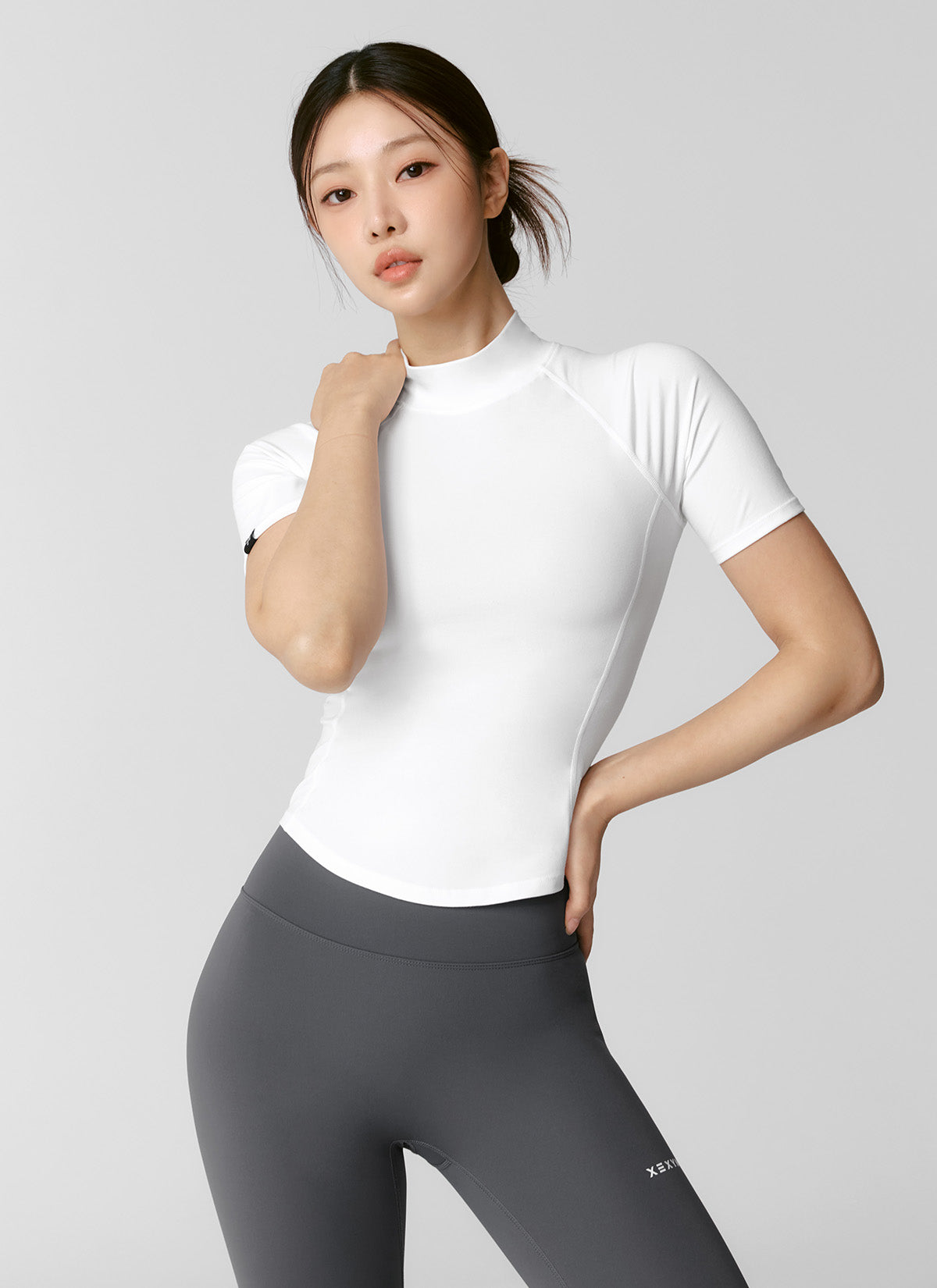 Peach-Colored Mock Neck Short Sleeve T-Shirt for Women - Casual Summer Top for Outfits, Dating & Office Wear