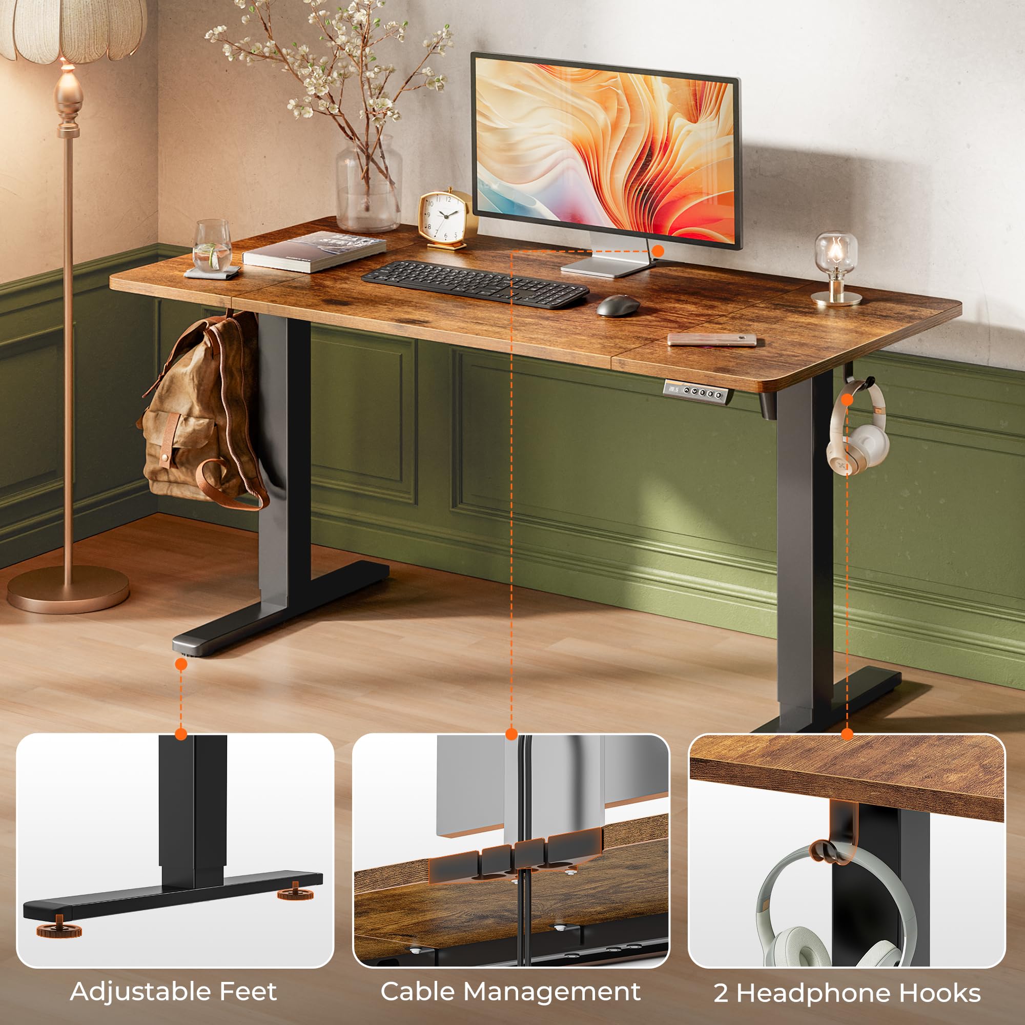 Huuger 55 x 28 Inches Large Electric Standing Desk - Height Adjustable Computer Desk with 27.6
