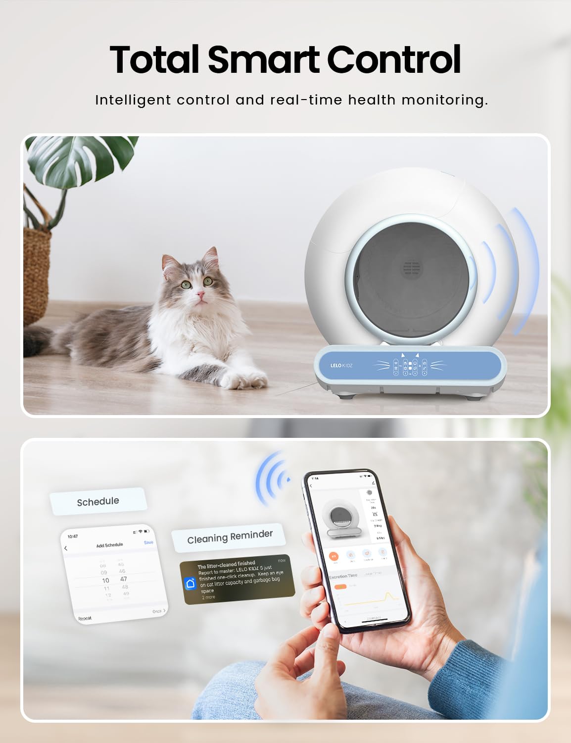 Self-Cleaning Litter Box for Multiple Cats - 65L+9L Automatic Cat Litter Box with App Control, Odor Removal, Safety Features & Includes Mat + 3 Roll Liners (Blue) - Perfect for Busy Pet Owners & Multi-Cat Households