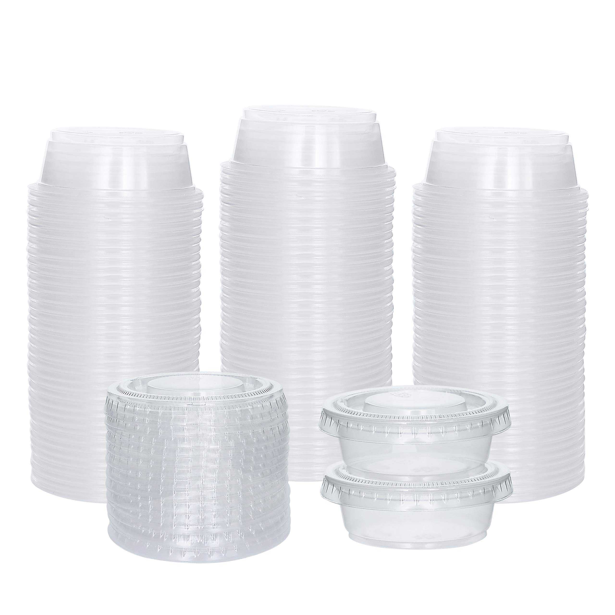 100-Pack 1.5 oz Small Plastic Containers with Lids - Disposable Jello Shot Cups, Condiment Containers, Souffle Cups for Sauces, Dressings & Party Snacks - Perfect for Catering, Restaurants & Home Meal Prep