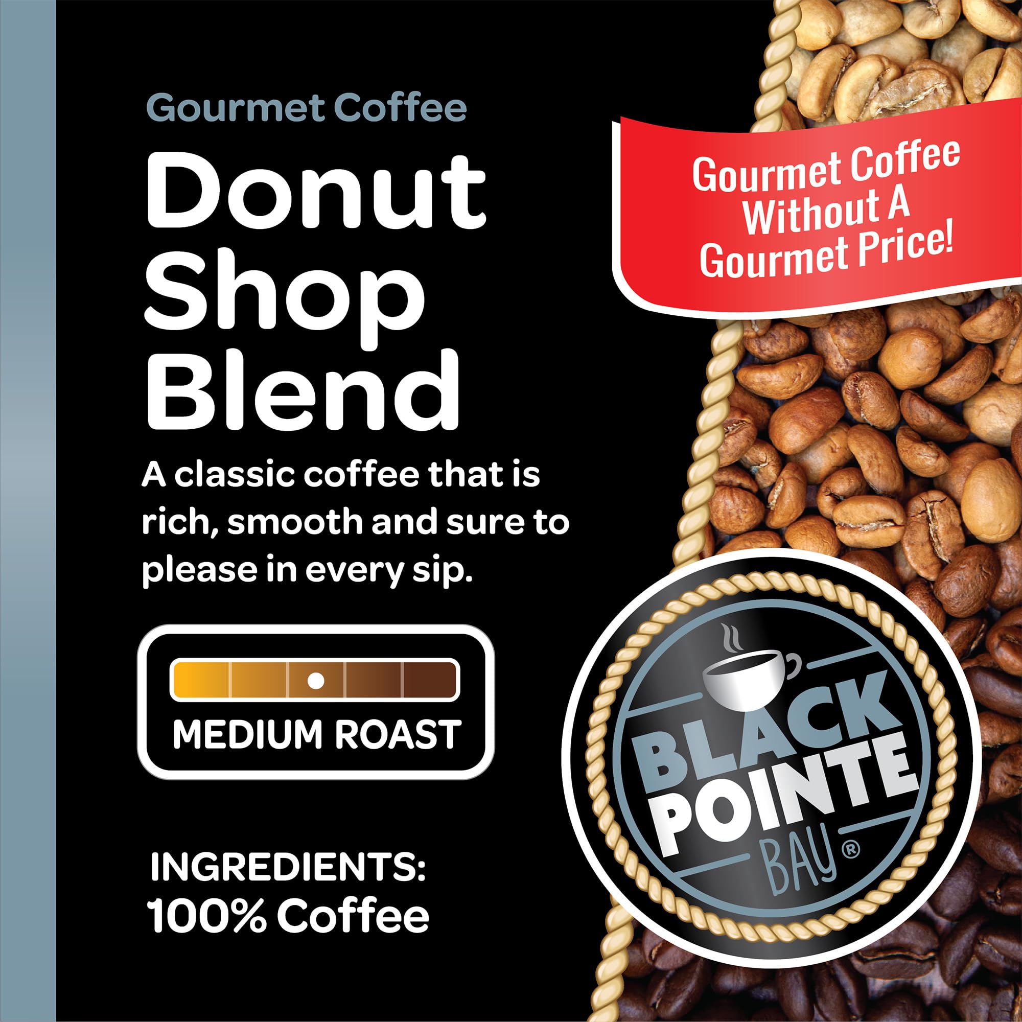 Black Pointe Bay Coffee - Donut Shop Blend Medium Roast (42 Count) | Single Serve K-Cup Pods for Keurig Brewers | Perfect for Breakfast, Office & Home Use
