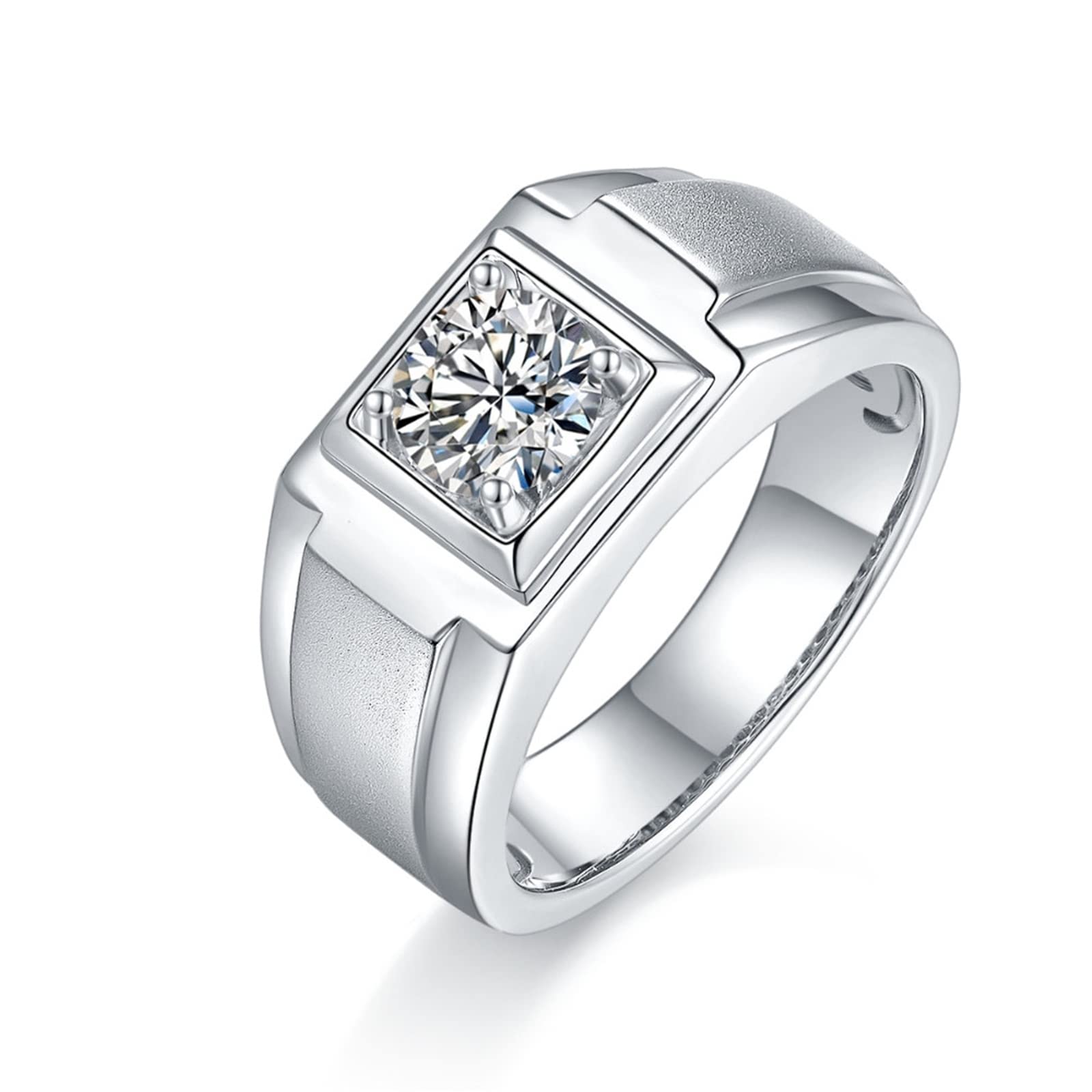 Skcess Sterling Silver Men's Wedding Band - White Gold Plated Square Zirconia Ring for Engagement, Anniversary & Gifts | Perfect for Proposals, Weddings & Special Occasions