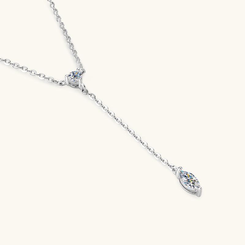 Exquisite Marquise Cut Moissanite Lariat Necklace - Premium 925 Sterling Silver Jewelry for Women - Perfect for Weddings, Anniversaries & Special Occasions