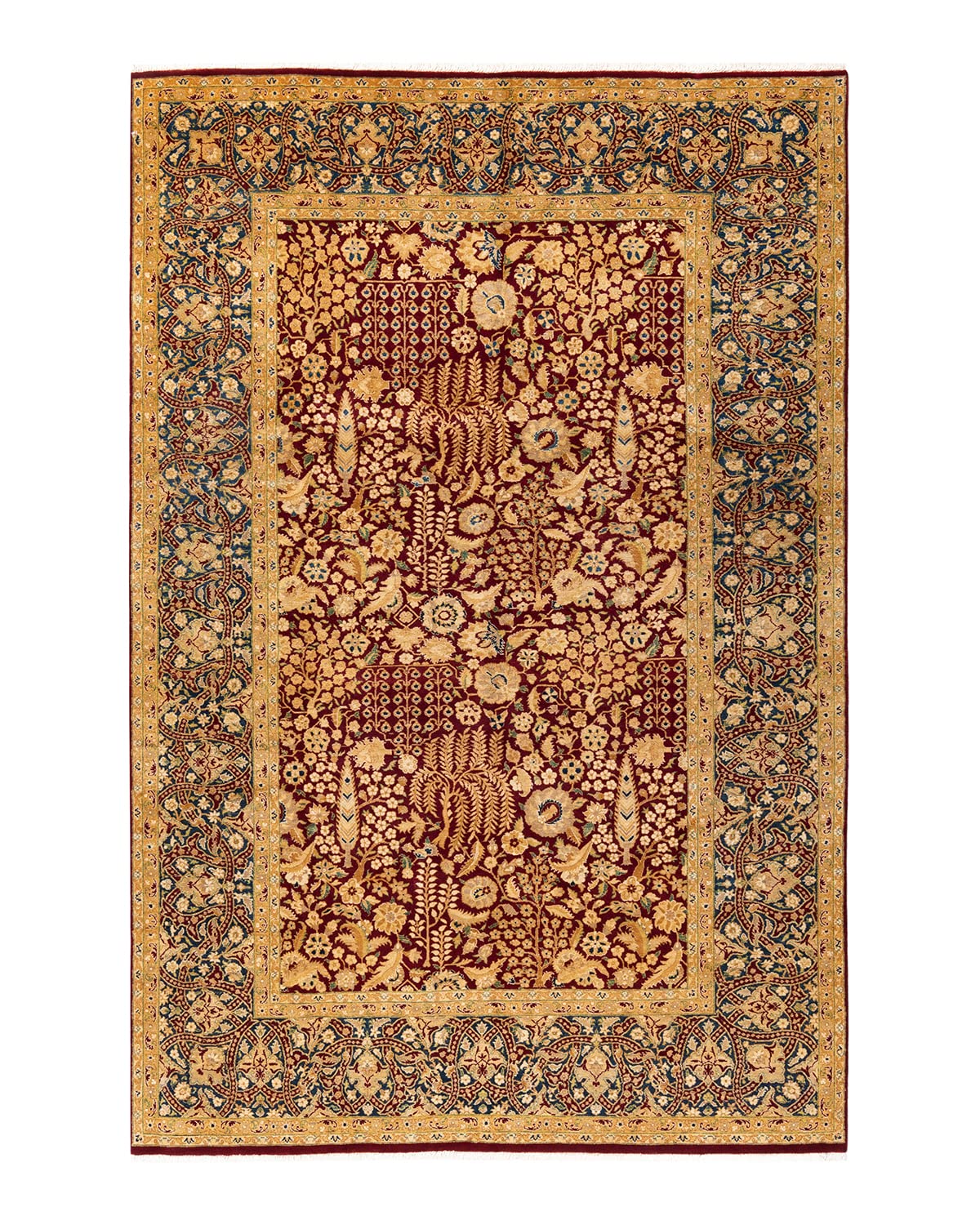 Handmade Wool Traditional Floral Mogul Red 6x9 Area Rug - Unique Hand-Knotted Solo Rugs for Living Room, Bedroom & Home Decor