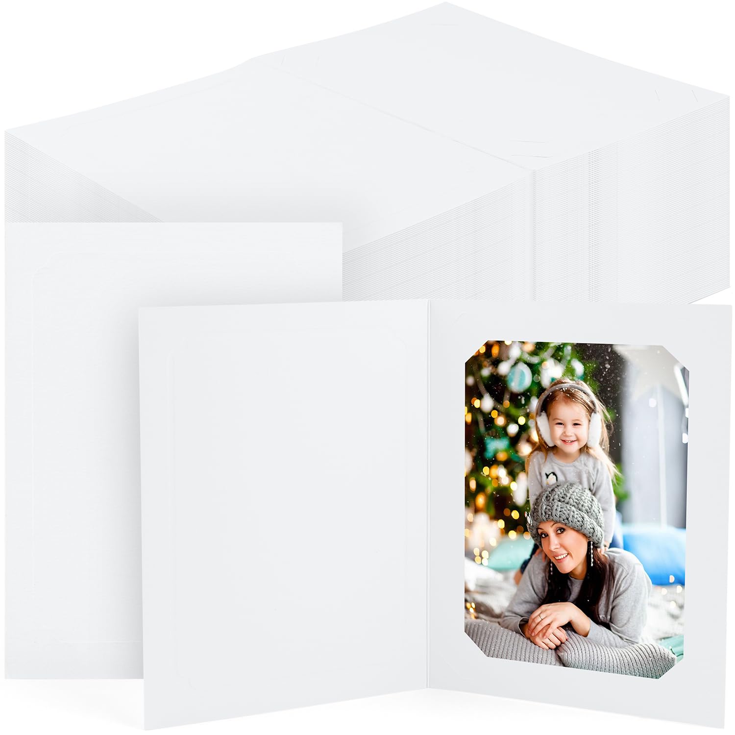 Golden State Art 100-Pack 4x6 or 5x7 Photo Folders | Cardboard Picture Frames & Paper Frame Cards | Greeting/Invitation for Special Events (Graduation, Christmas, Wedding) | Perfect for Scrapbooking, Memory Keepsakes & Party Decorations (White)