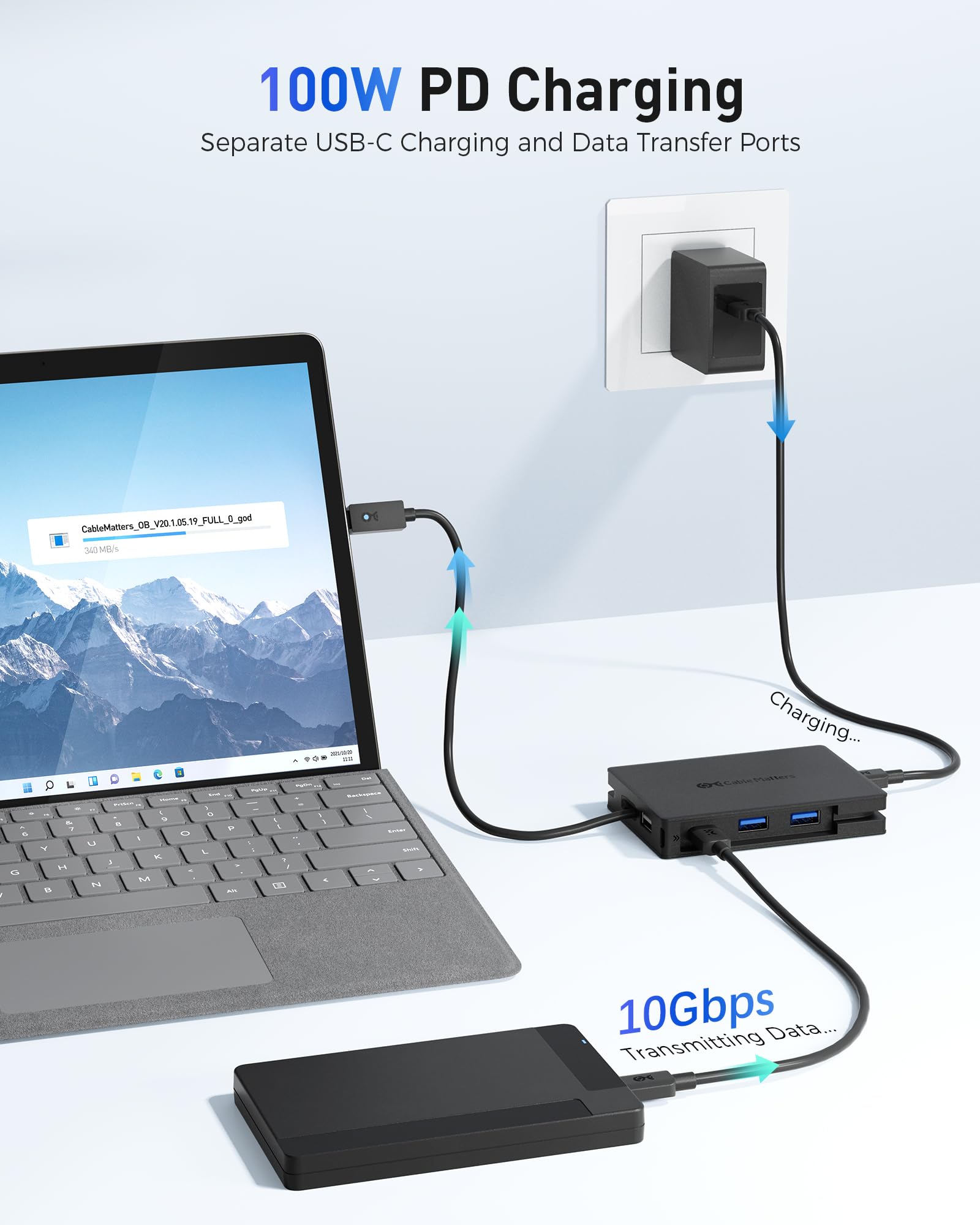 Cable Matters 8-in-1 USB4 Hub with 40Gbps Speed | Dual 4K@60Hz & Single 8K@60Hz DisplayPort | 100W PD Charging | Gigabit Ethernet | Thunderbolt 4 Compatible for XPS, Surface Pro, iPad Pro | Perfect for Home Office & Gaming Setup