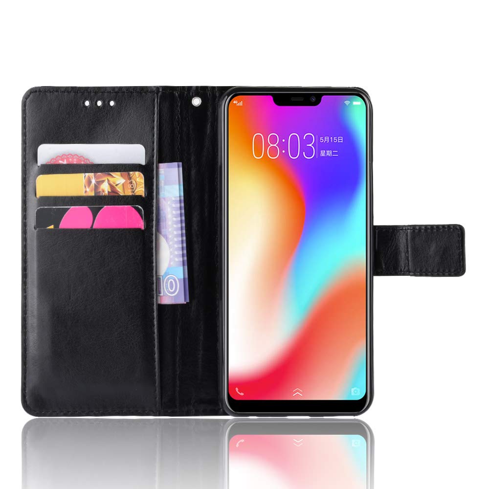 Premium Leather Flip Case for Vivo Y81 with Card Slots & Kickstand - Slim Protective Phone Cover for Wallet, ID Cards & Hands-Free Viewing (Black)