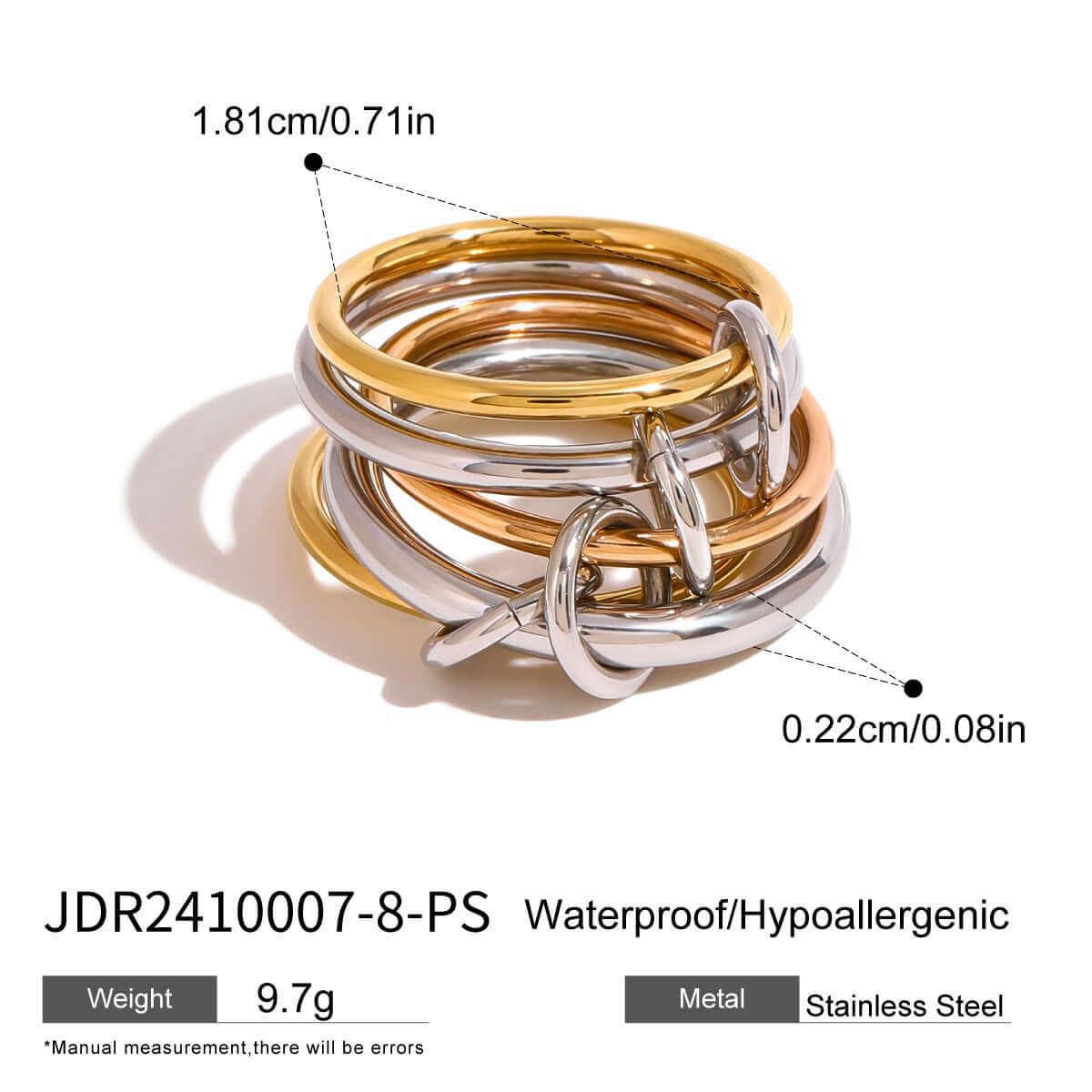 Two Tone Interlocking Layered Connected Plain Ring - Stackable Minimalist Jewelry for Women | JDR007 | Perfect for Everyday Wear, Gift Giving & Special Occasions