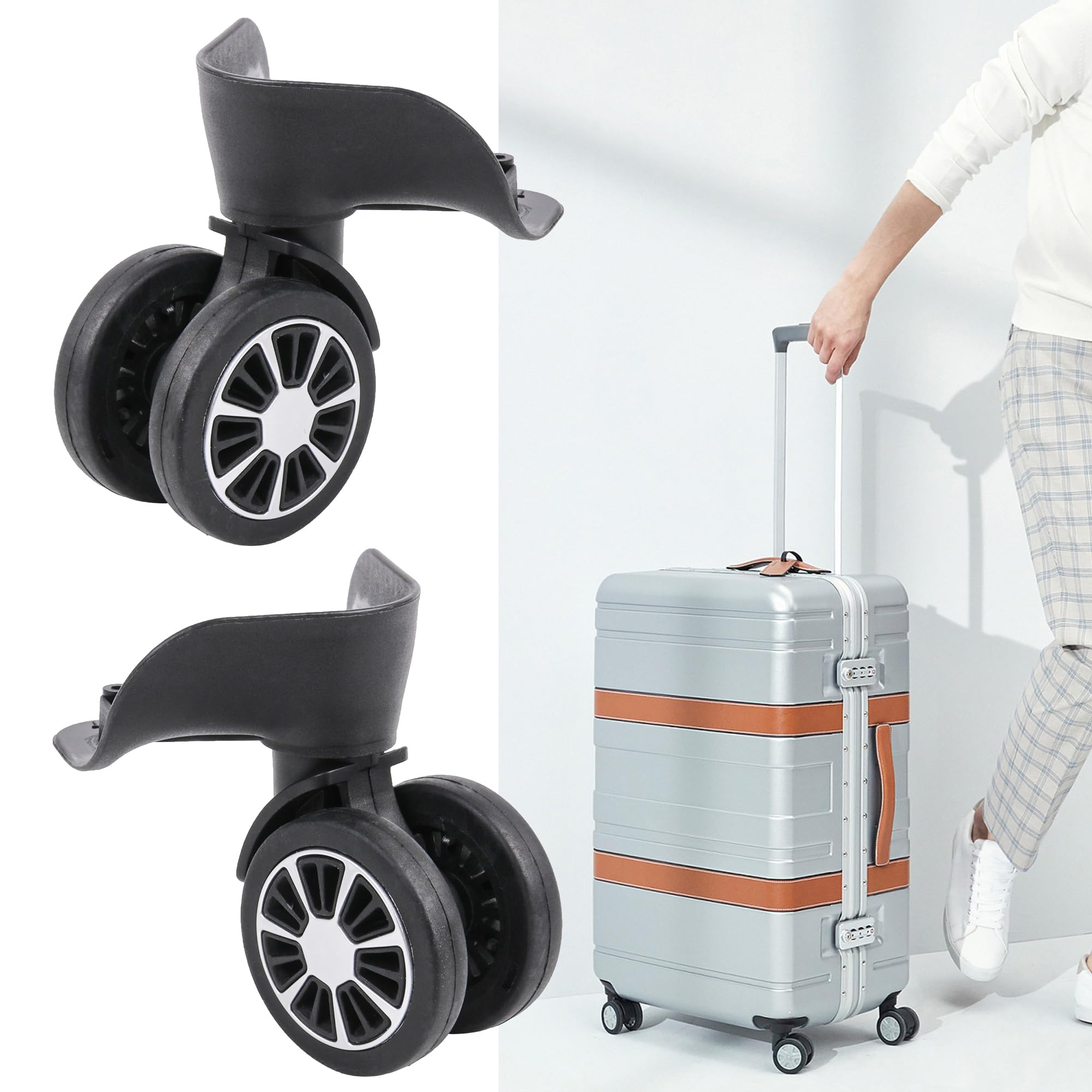 BQLZR 360 Degree Spinner Luggage Wheels - 3.82 Inches Replacement Suitcase Wheels for Travel (2-Pack, Black) - Perfect for Carry-Ons, Checked Bags & Rolling Suitcases