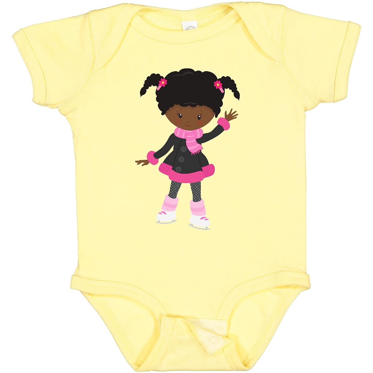 Inktastic African American Girl Ice Skating Baby Bodysuit - Cute & Stylish Outfit for Infants, Toddler Girls | Perfect for Winter, Ice Skating, Playdates & Photo Shoots