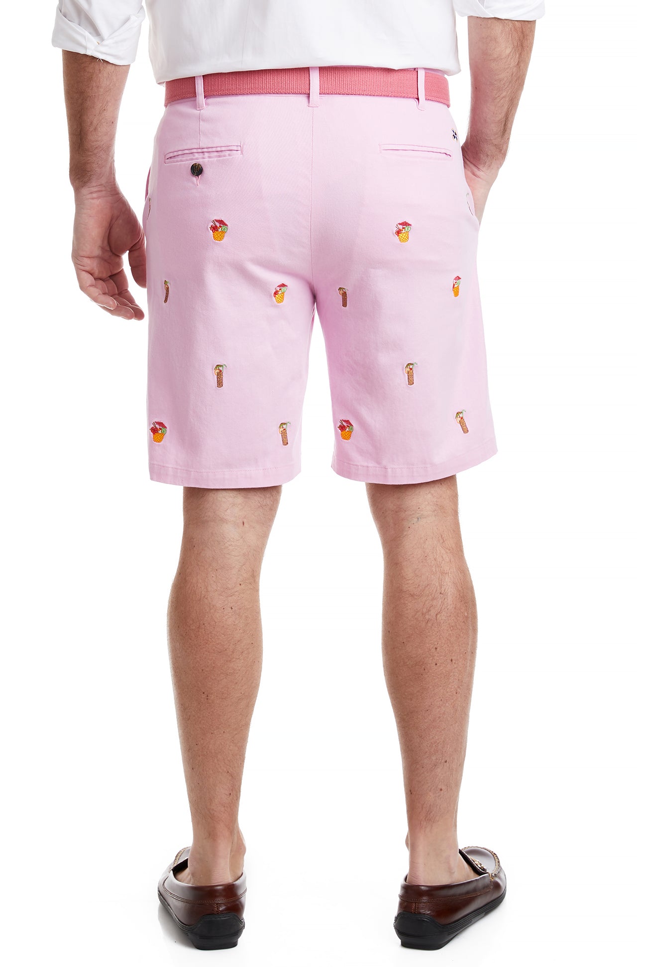 Cisco Short Stretch Twill Pink Hawaiian Shirt with Tiki and Coconut Drinks Print - Perfect for Beach Parties, Luaus & Summer Vacations