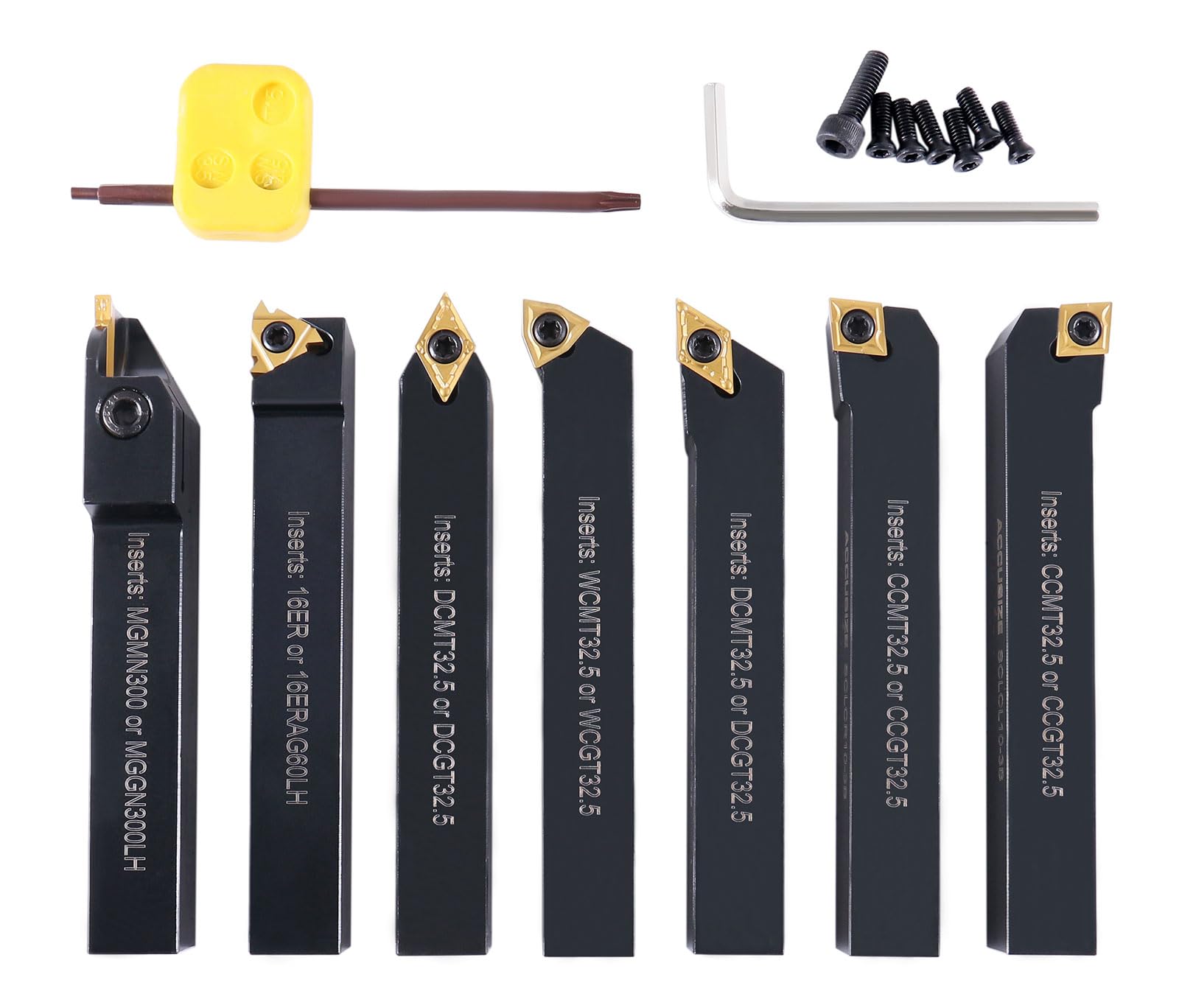 Accusize Industrial Tools 5/8'' Shank 7-Piece Indexable Carbide Turning Tool Set in Fitted Box (2387-2005) - Perfect for Lathe Turning, Metalworking & Machining Projects