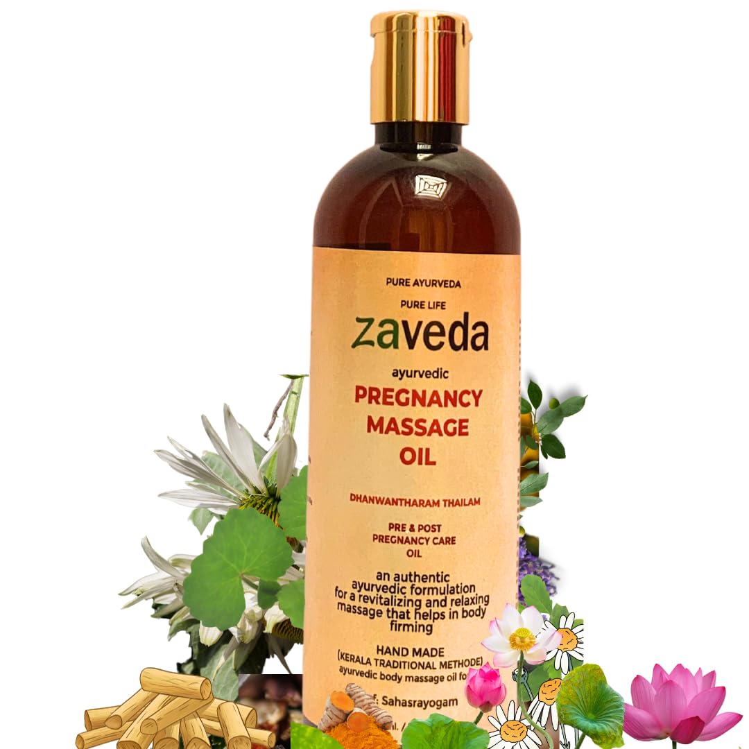 ZAVEDA Ayurvedic Pregnancy Massage Oil - Natural Dhanwantharam Thailam for Pre & Post Maternity Care (150ml) | Organic Body Oil for Stretch Marks, Relaxation & Skin Nourishment | Perfect for Prenatal Massage & Postpartum Recovery