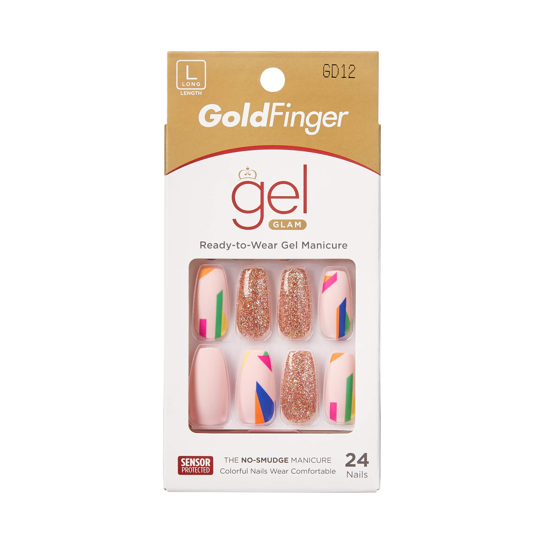 Premium Gold Finger Gel Press-On Nails Kit - Long Length Glam Design Fake Nails | No Polish Needed Salon-Quality Manicure | Perfect for Parties, Weddings & Special Occasions