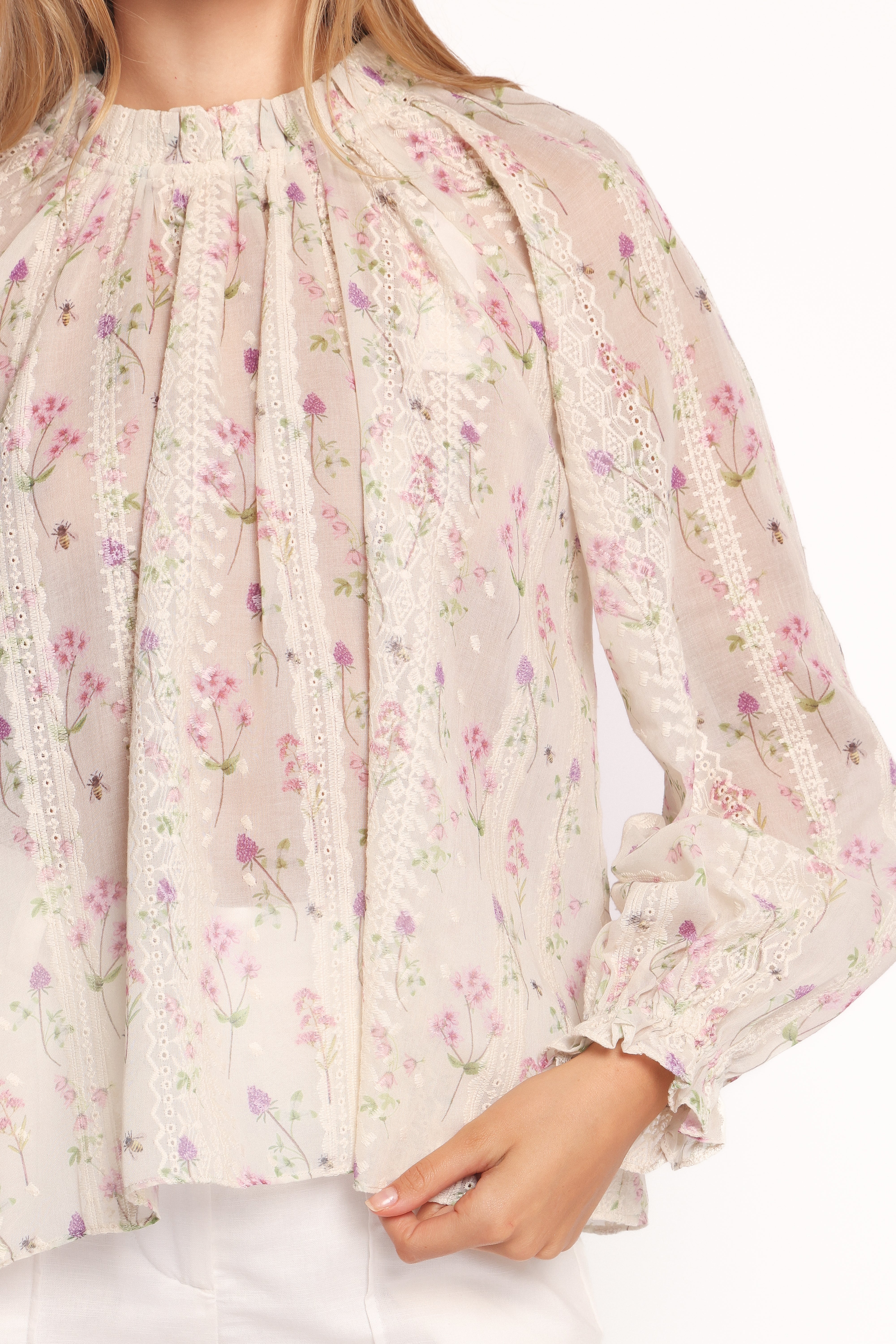 Annie Women's Long Sleeve Blouse - Floral Print Pink Tops for Work, Date Night & Casual Outfits