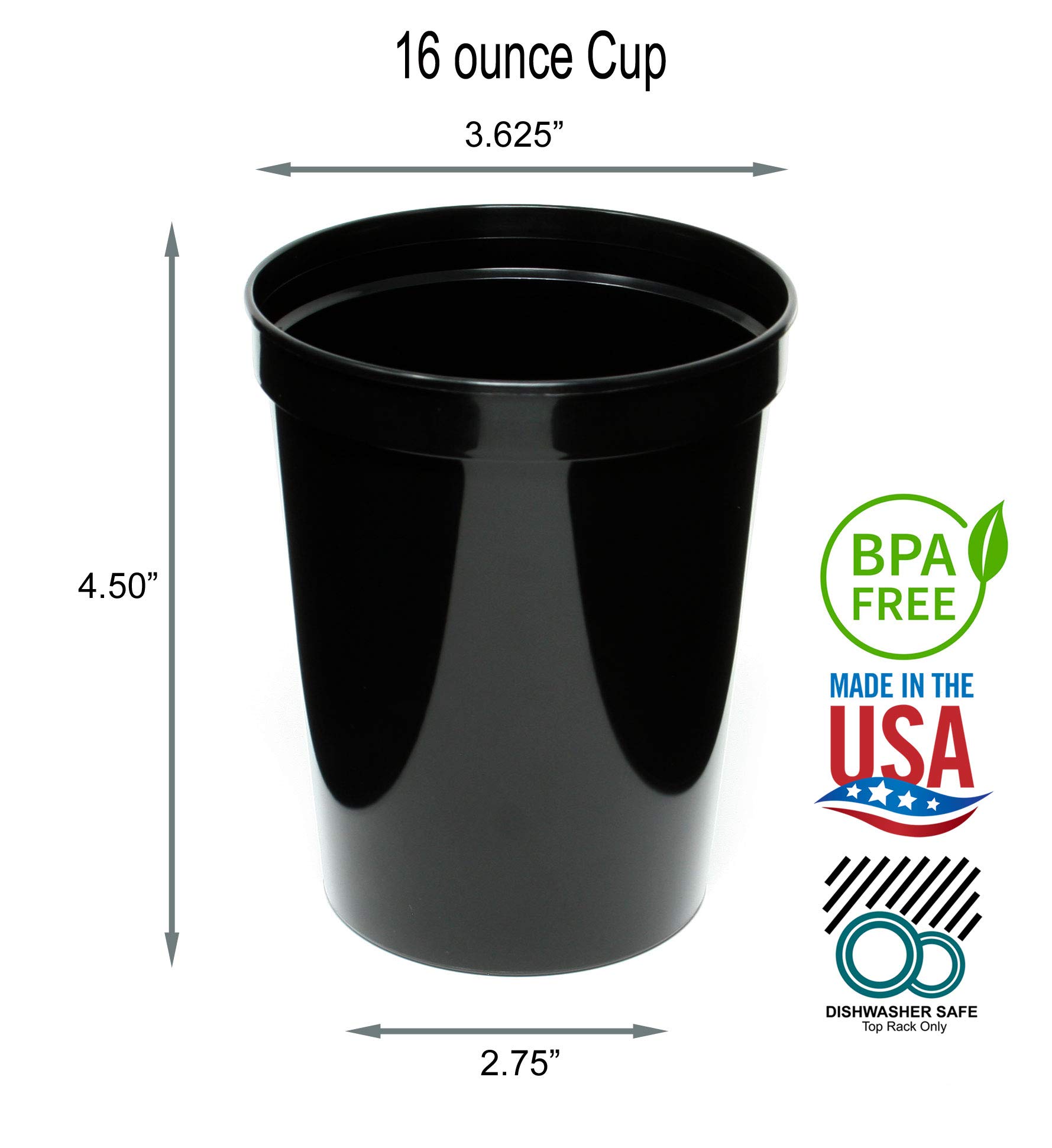 Rolling Sands 16 Oz Reusable Plastic Stadium Cups - Bulk 50 Pack, BPA-Free & Dishwasher Safe - Made in USA - Perfect for Parties, BBQs, and Sports Events