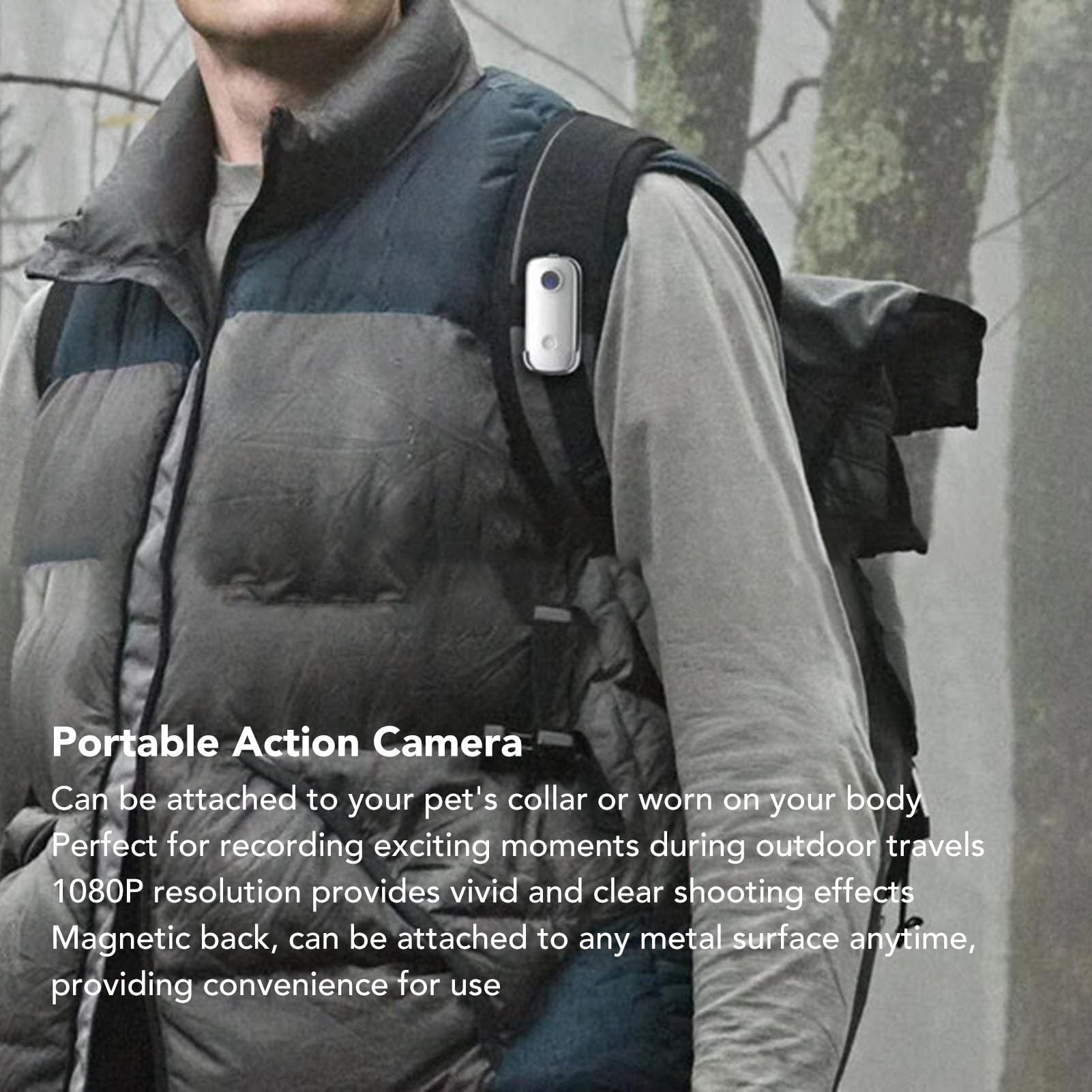 Compact Action Camera for Outdoor Adventures - Lightweight Pet Camera, Travel & Sports Recording (White) - Perfect for Hiking, Vlogging & Pet Monitoring