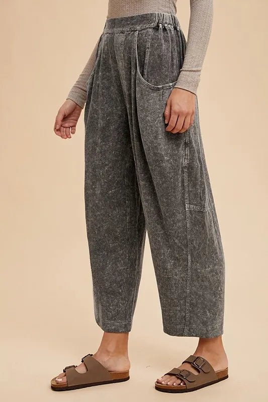 Annie Wear Women's Mineral Washed Stretch Elastic Waist Pants - Comfortable Casual Trousers for Work, Travel & Everyday Wear