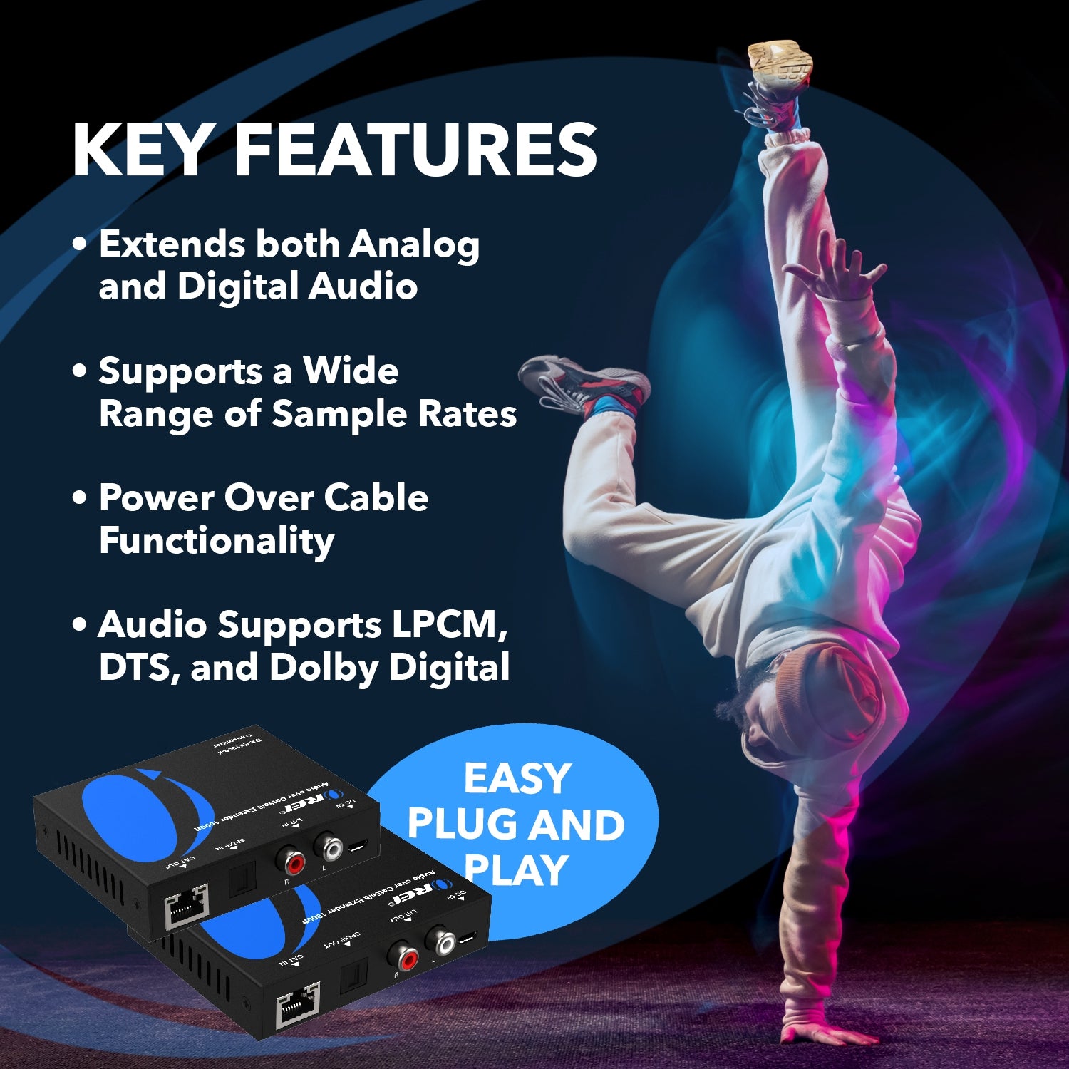 Professional S/PDIF & L/R Audio Extender - 1000ft CAT6 Digital Audio Transmitter & Receiver (DA EX1000 K) for Home Theater, Studio Recording & Live Sound Systems