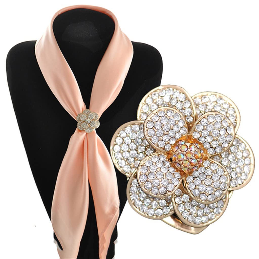 Kigauru Elegant Flower Silk Scarf with Rhinestone Buckle - Crystal Shawl Brooch for Wedding, Party & Formal Events - Pen Cap Clip Accessory (Color A, One Size) - Perfect for Bridal Attire, Evening Dresses & Special Occasions