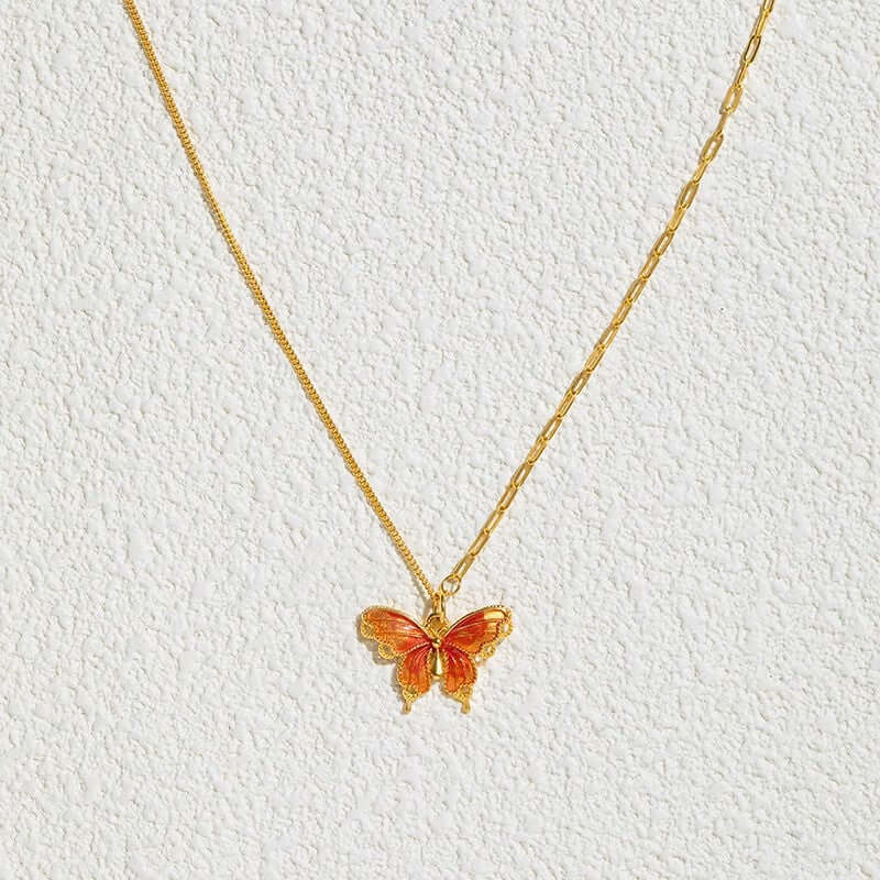 French Style Gradient Butterfly Pendant Necklace - Elegant Layering Jewelry for Women | Perfect for Date Night, Wedding, and Everyday Fashion Accessories